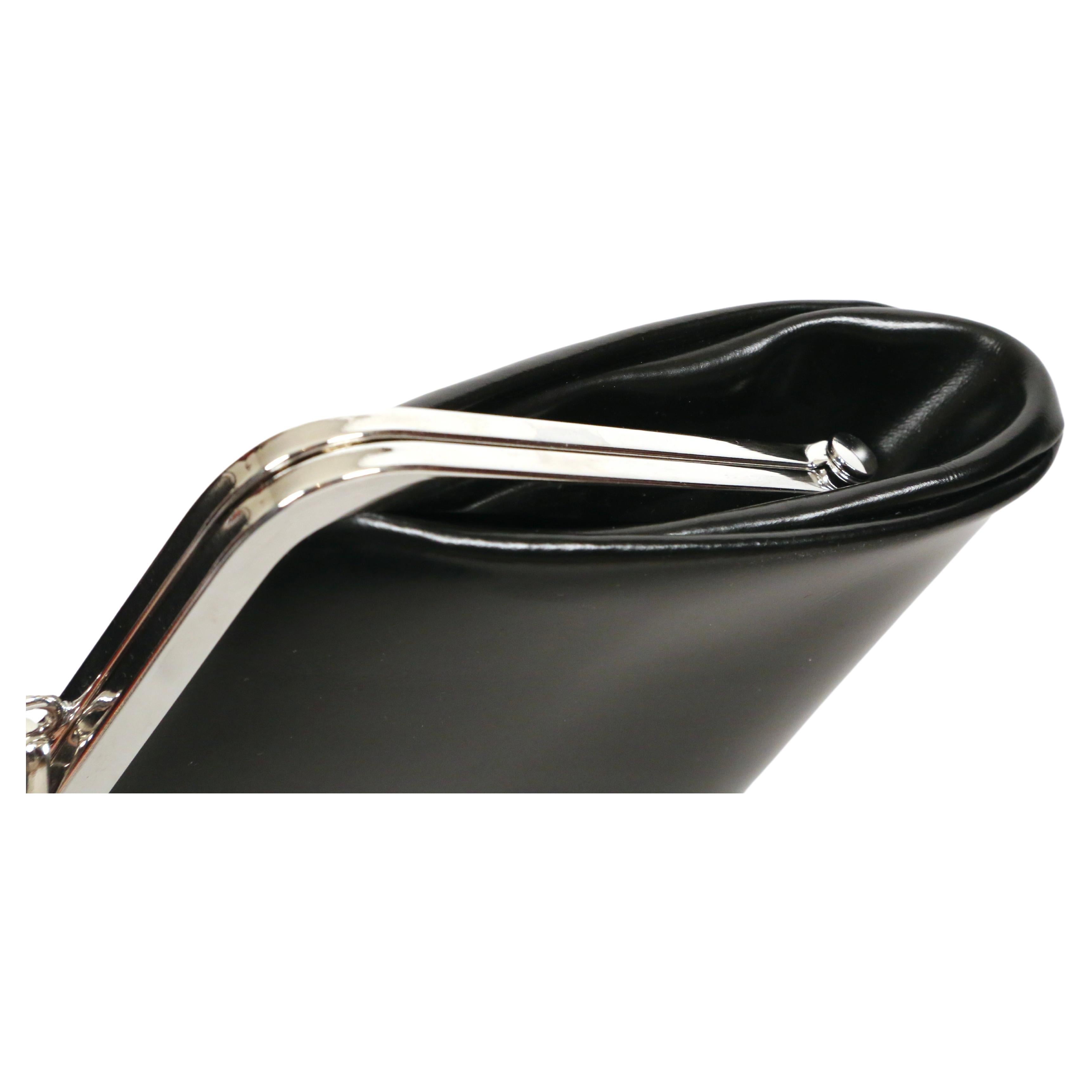 new COMME DES GARCONS black leather cross body bag with silver frame In Excellent Condition In San Fransisco, CA