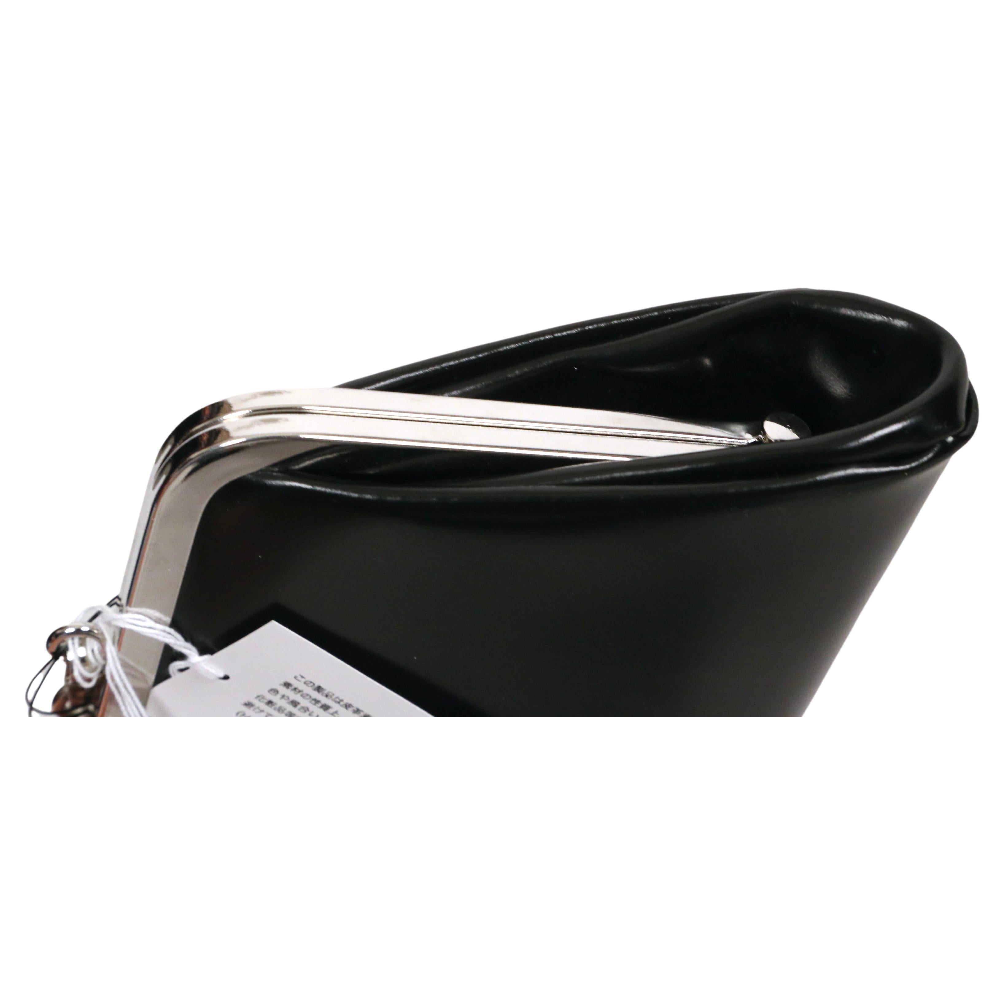 Women's or Men's new COMME DES GARCONS black leather cross body bag with silver frame
