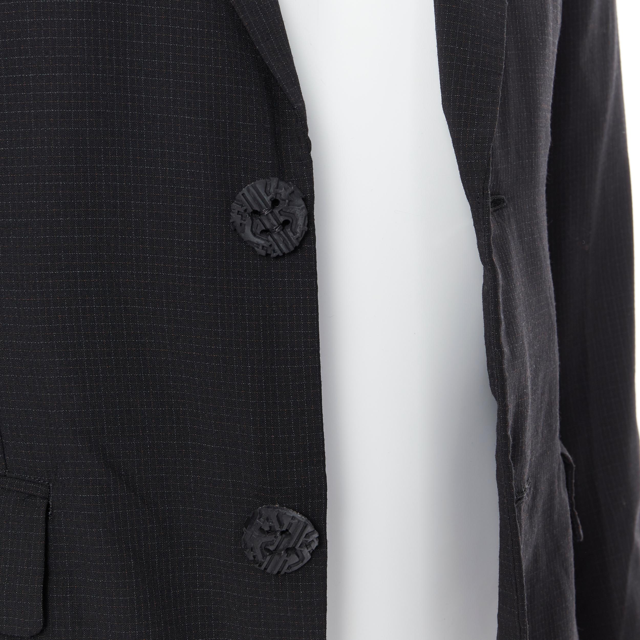 Men's new COMME DES GARCONS HOMME PLUS black check rubber buttons blazer jacket XS
