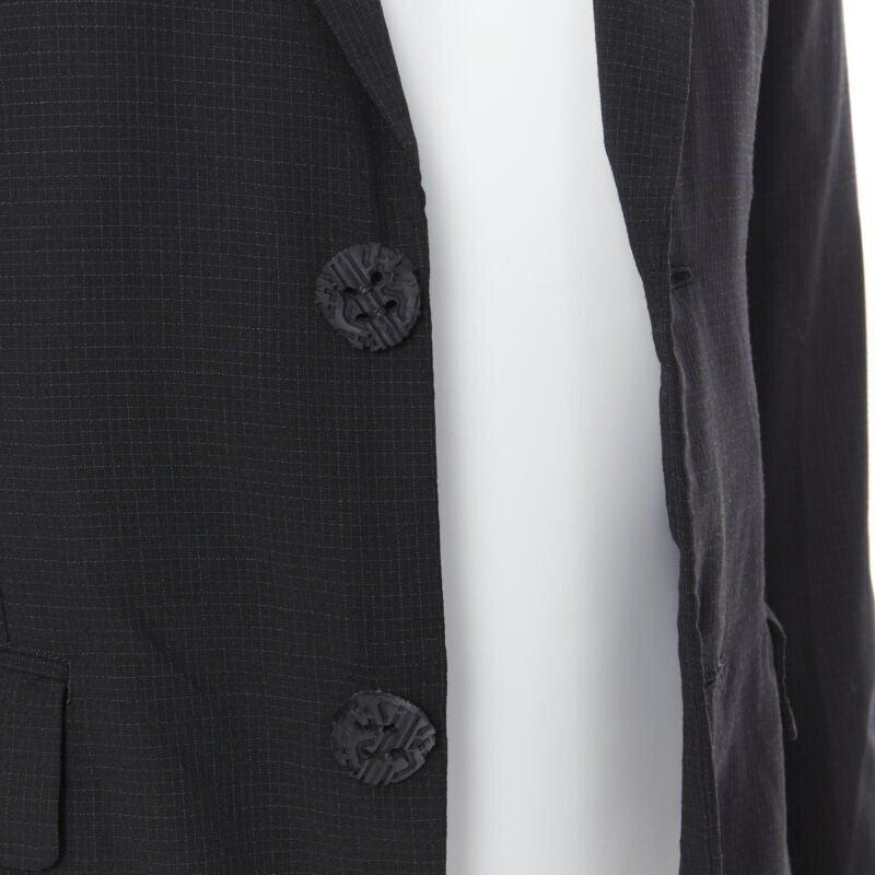 new COMME DES GARCONS HOMME PLUS black check rubber buttons blazer jacket XS For Sale 2