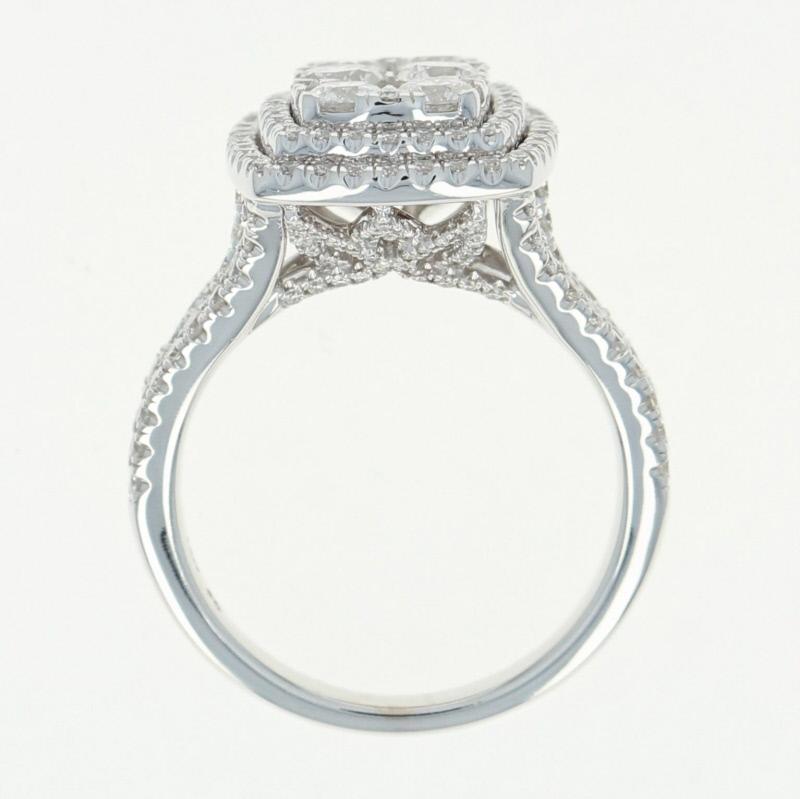Women's Composite Diamond Halo Ring, 14 Karat White Gold Round Cut 2.25 Carat