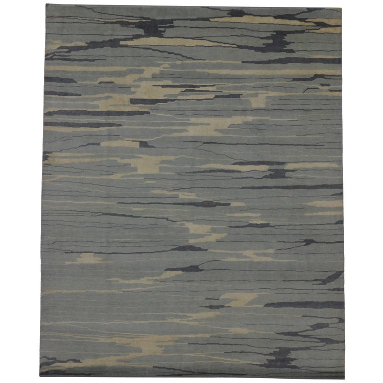 New Contemporary Abstract Area Rug With Coastal Colors And Transitional Style