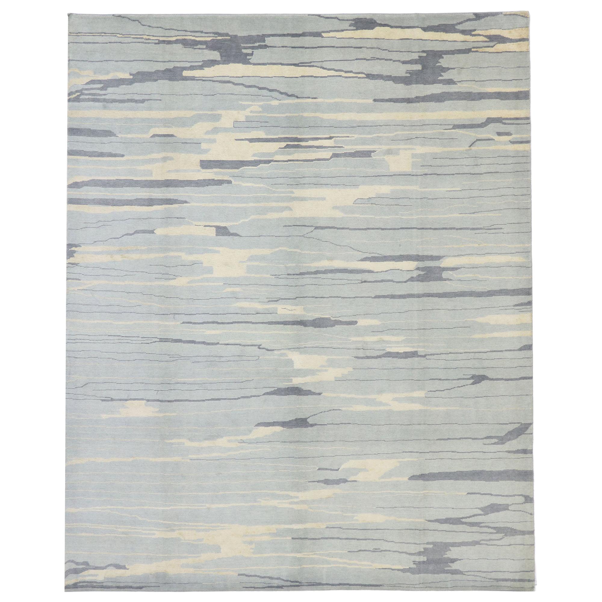New Contemporary Abstract Area Rug with Coastal Colors and Transitional Style