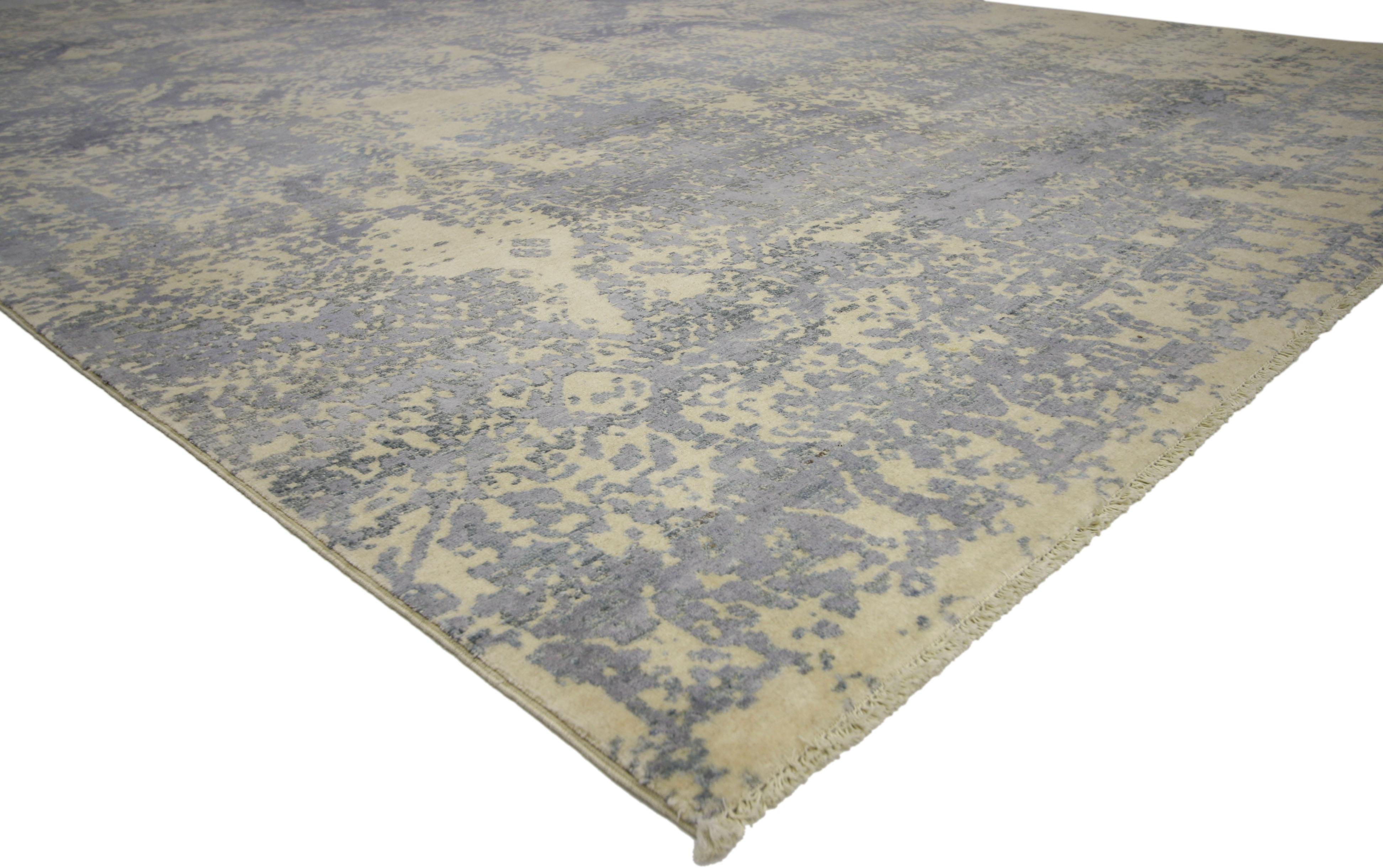 Modern New Contemporary Abstract Area Rug with Erased and Transitional Style For Sale