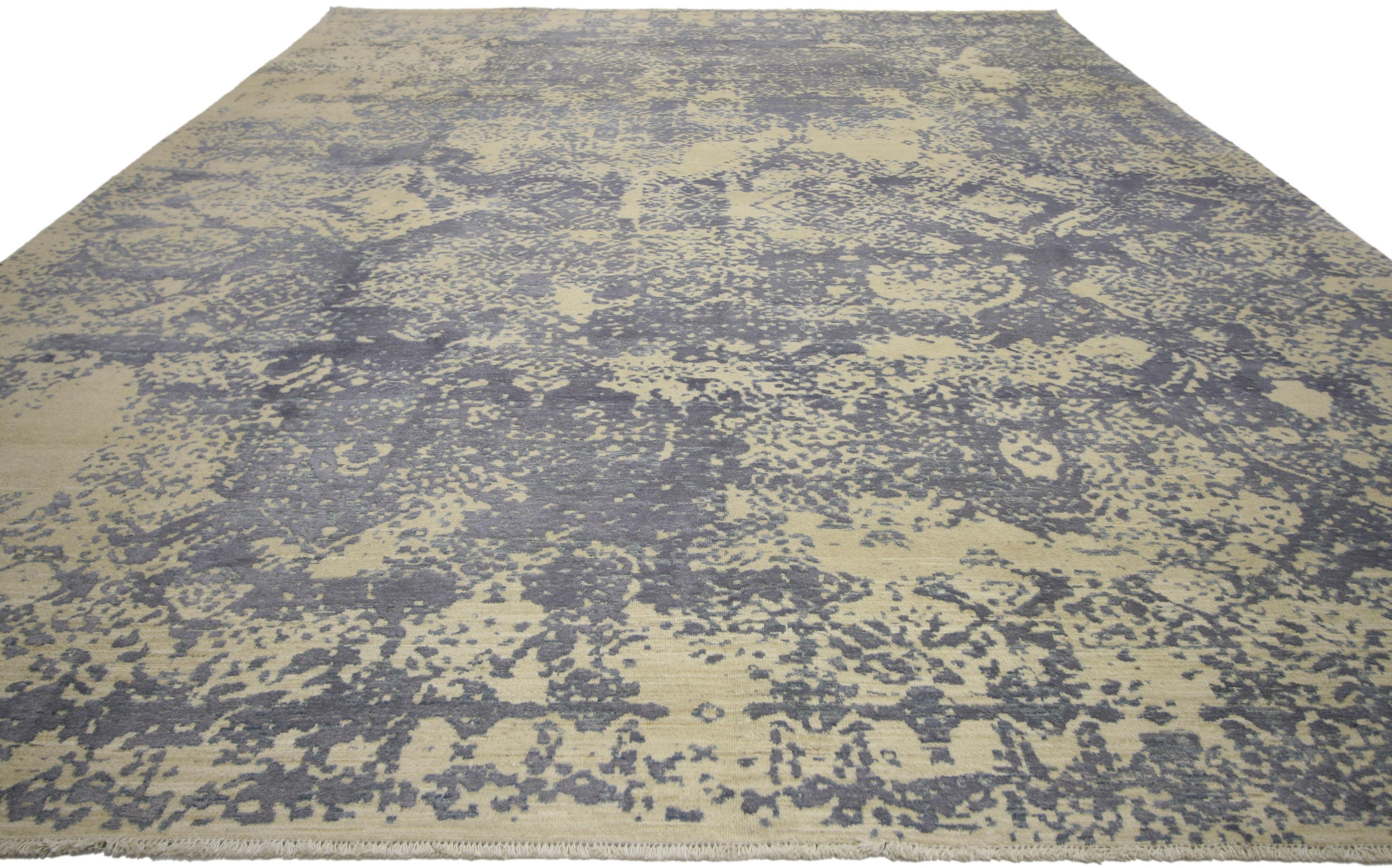 Hand-Knotted New Contemporary Abstract Area Rug with Erased and Transitional Style For Sale