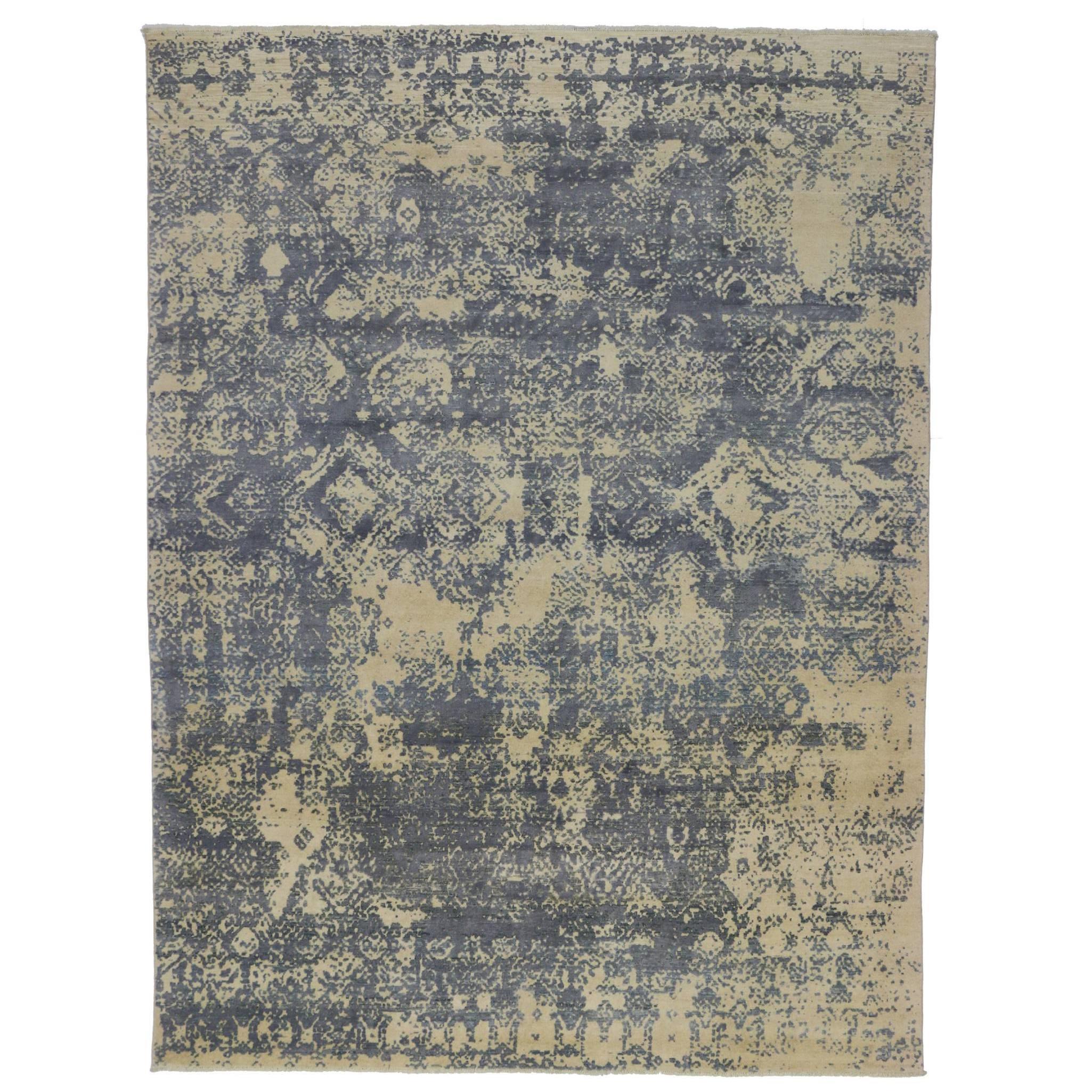 New Contemporary Abstract Area Rug with Erased and Transitional Style For Sale 2
