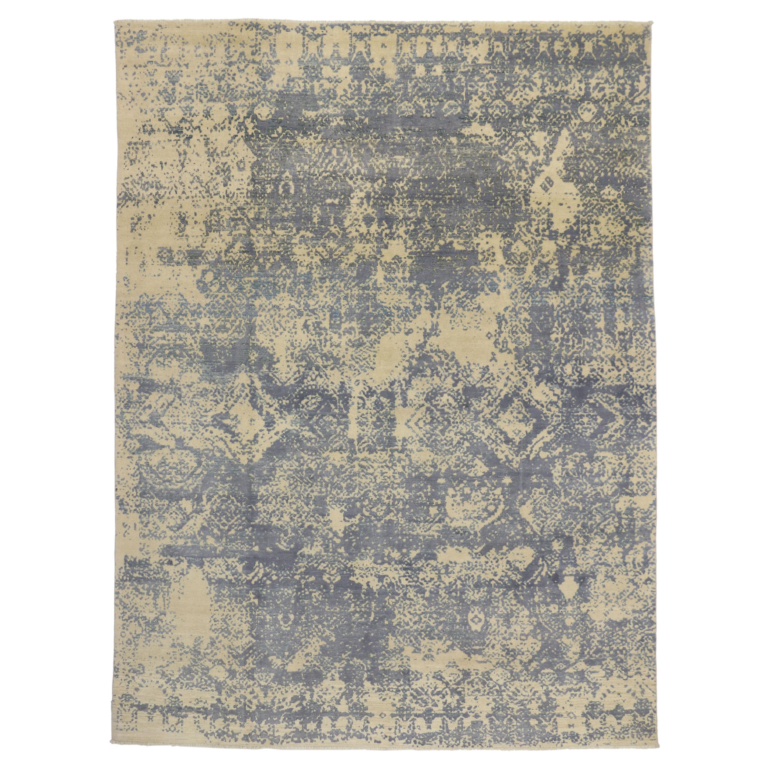 New Contemporary Abstract Area Rug with Erased and Transitional Style