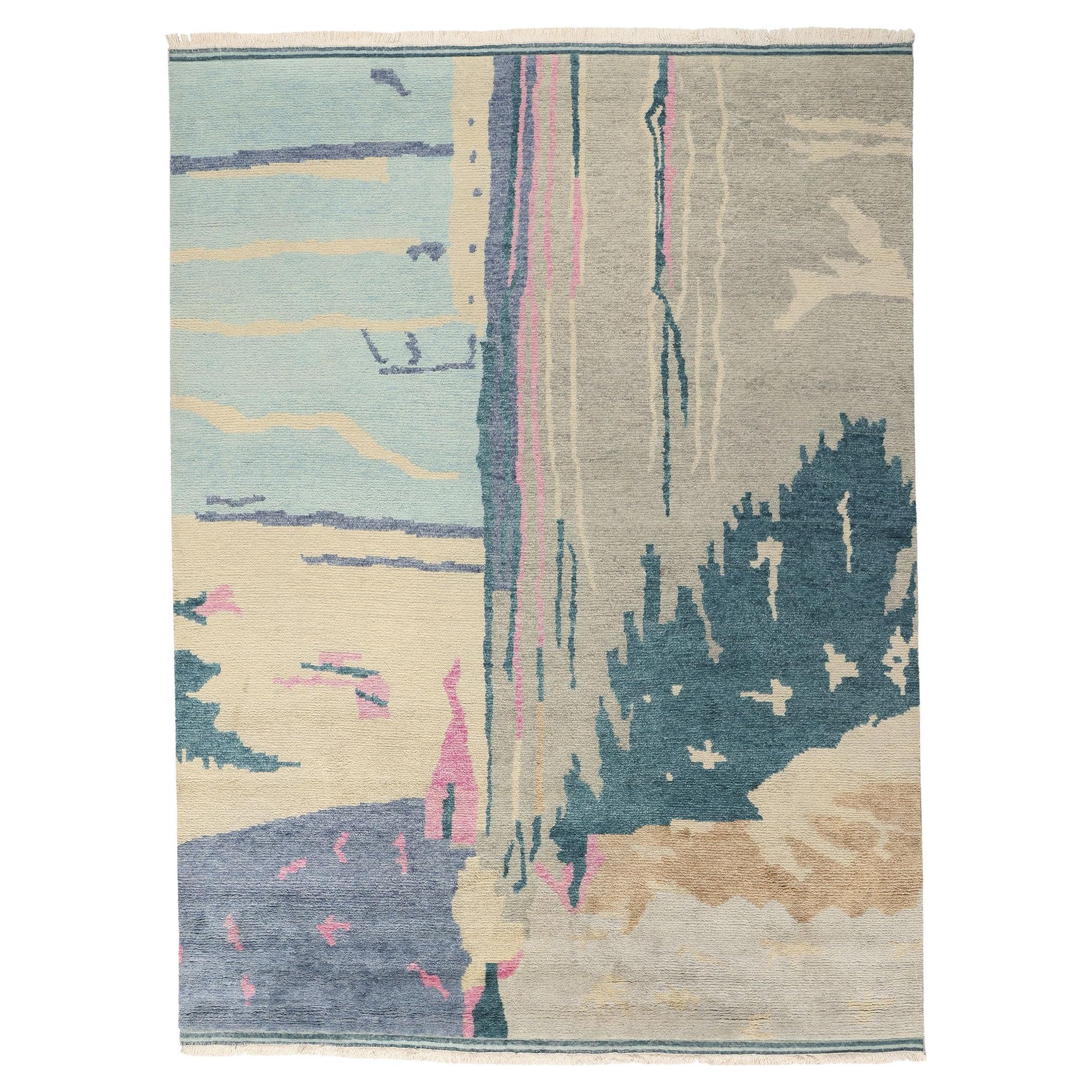 Nueva alfombra marroquí biofílica abstracta contemporánea inspirada en Paul Cézanne
