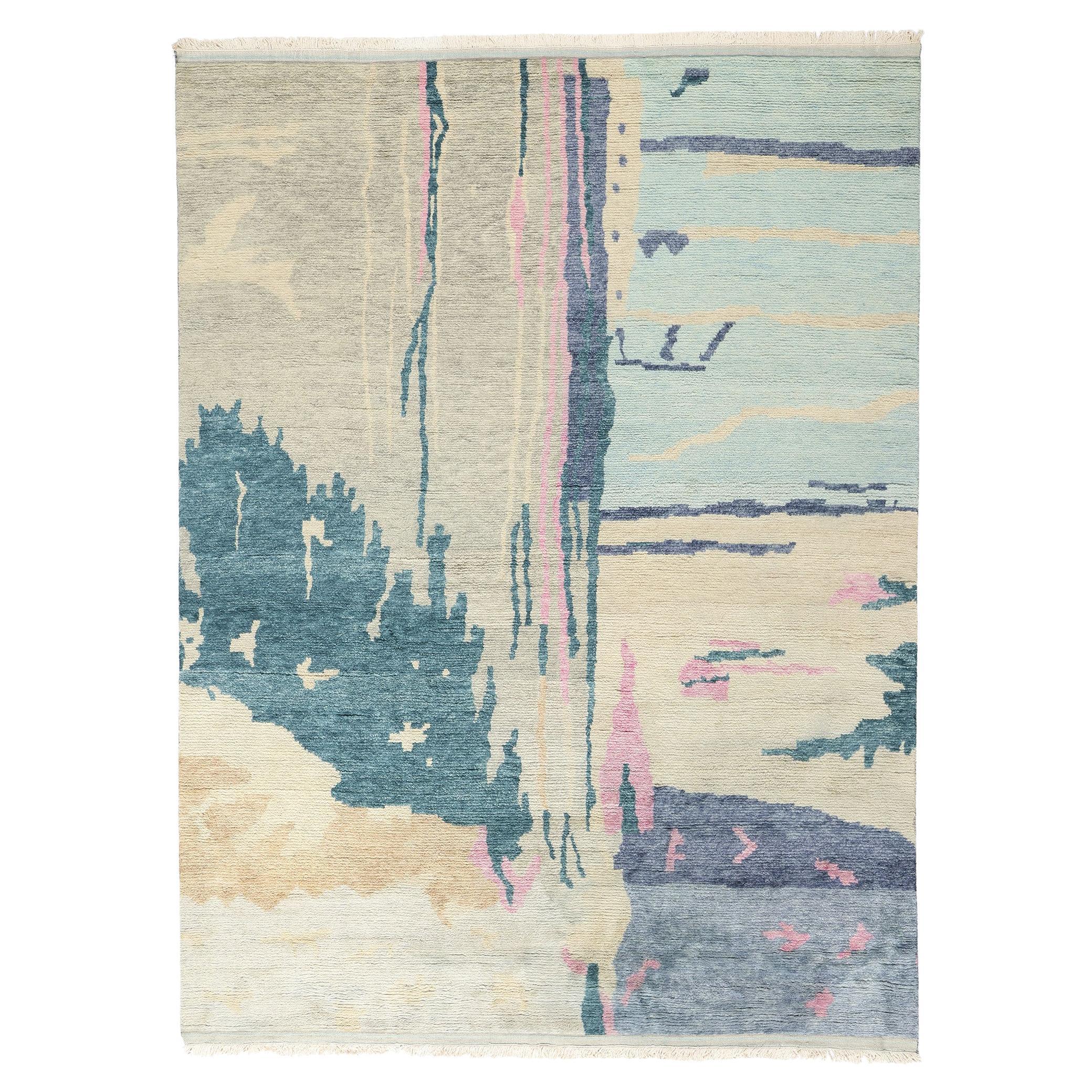 Nueva alfombra marroquí biofílica abstracta contemporánea inspirada en Paul Cézanne