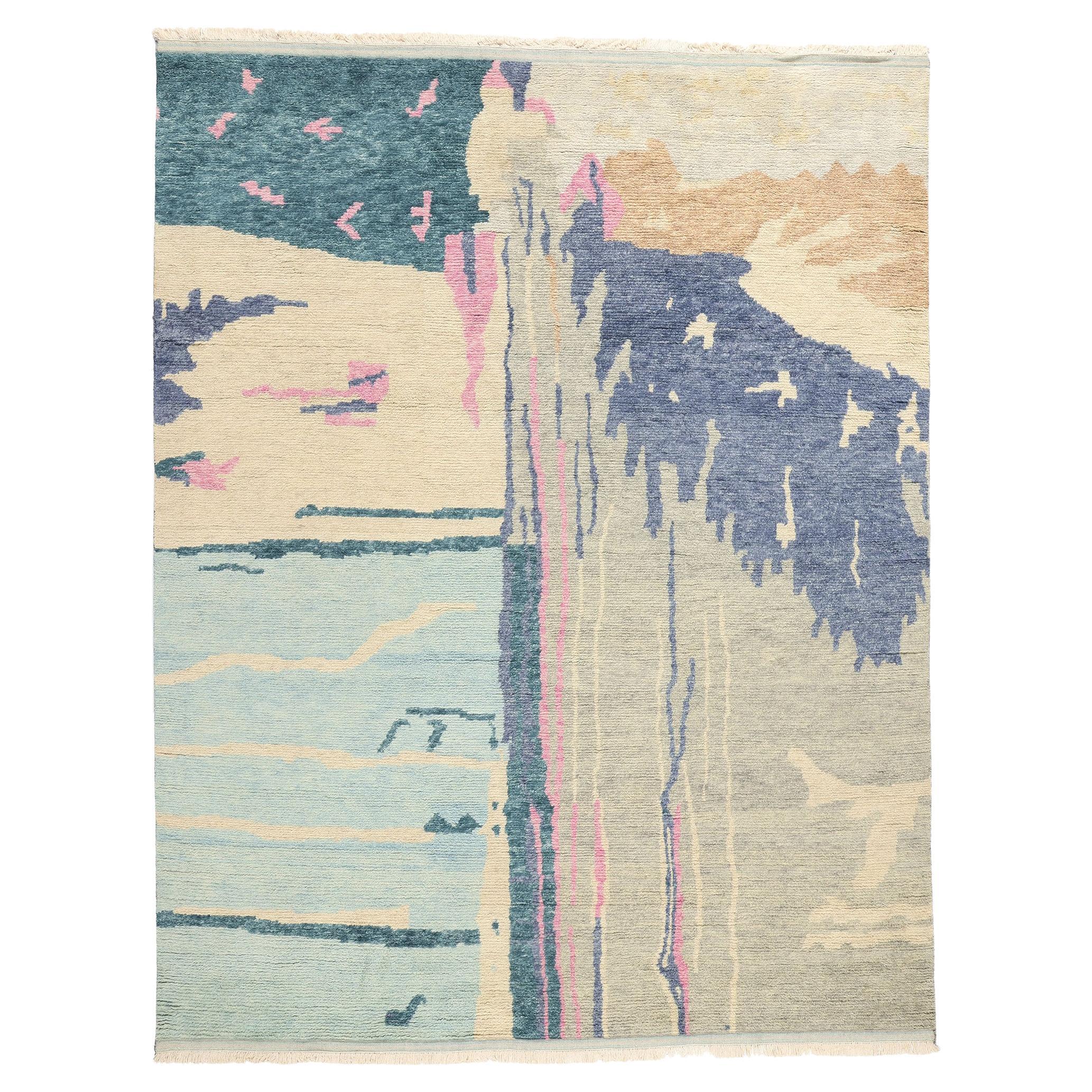Nueva alfombra marroquí biofílica abstracta contemporánea inspirada en Paul Cézanne en venta