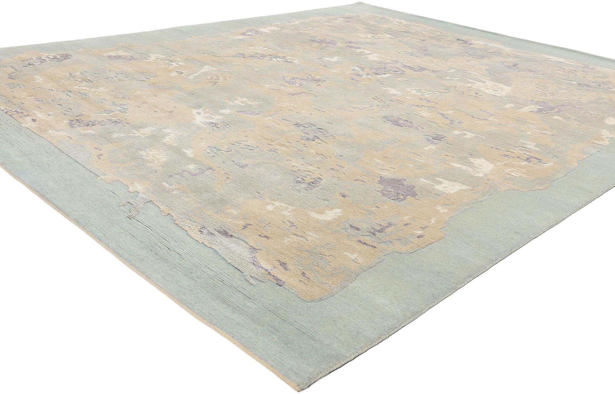 31133 Zeitgenössischer abstrakter biophiler Design-Teppich, 08'01 x 10'02. Handgeknüpfte abstrakte Teppiche aus Wolle mit biophilem Design werden in Indien in sorgfältiger Handarbeit hergestellt und verbinden traditionelle Knüpftechniken mit