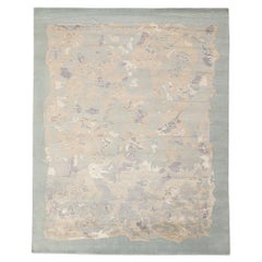 Nueva alfombra contemporánea de lana biofílica abstracta en tonos tierra suaves