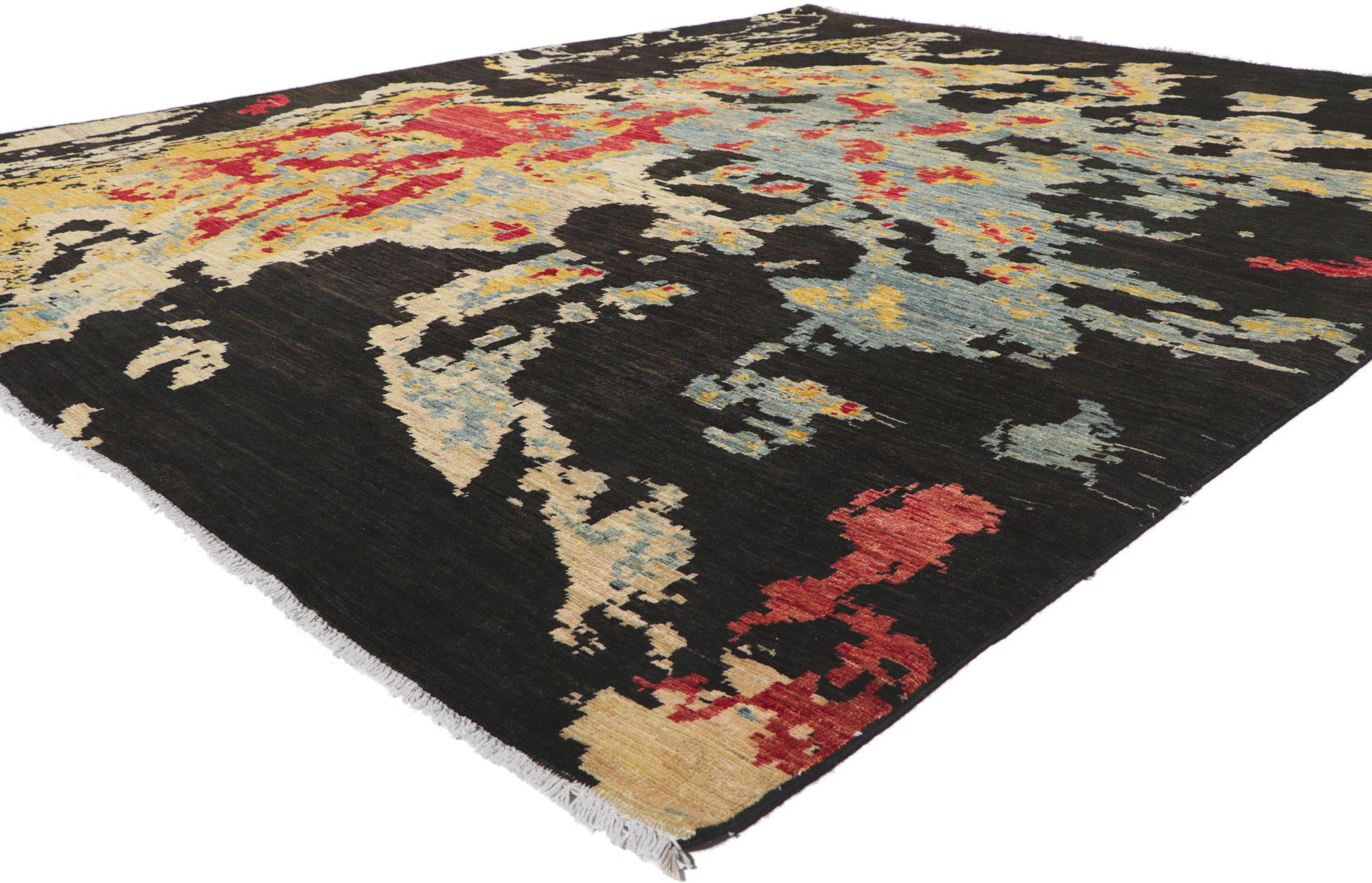 ?80754 New Contemporary area rug inspired by Jackson Pollock 07'11 x 09'09. Showcasing an abstract expressive design, incredible detail and texture, this hand knotted wool contemporary area rug is a captivating vision of woven beauty. The