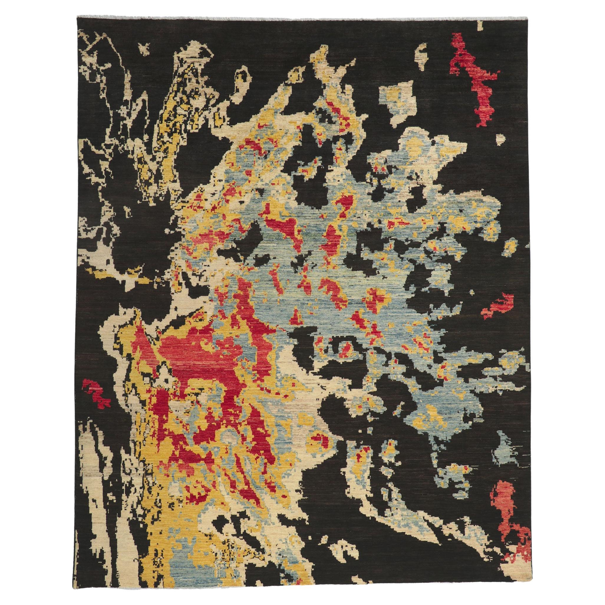 Nouveau tapis expressionniste abstrait contemporain inspiré par Jackson Pollock