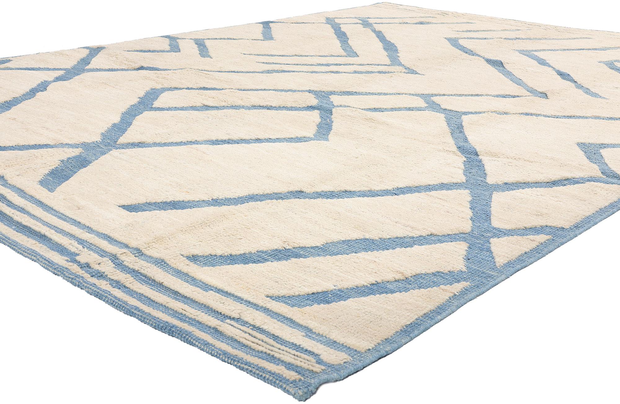81165 New Modern Abstract Flow Moroccan Rug, 08'08 x 12'02. Rooted in the rarefied world of bespoke textile artistry, this hand-knotted wool Modern Abstract Flow Moroccan rug is an extraordinary expression of quiet prestige. Meticulously crafted in