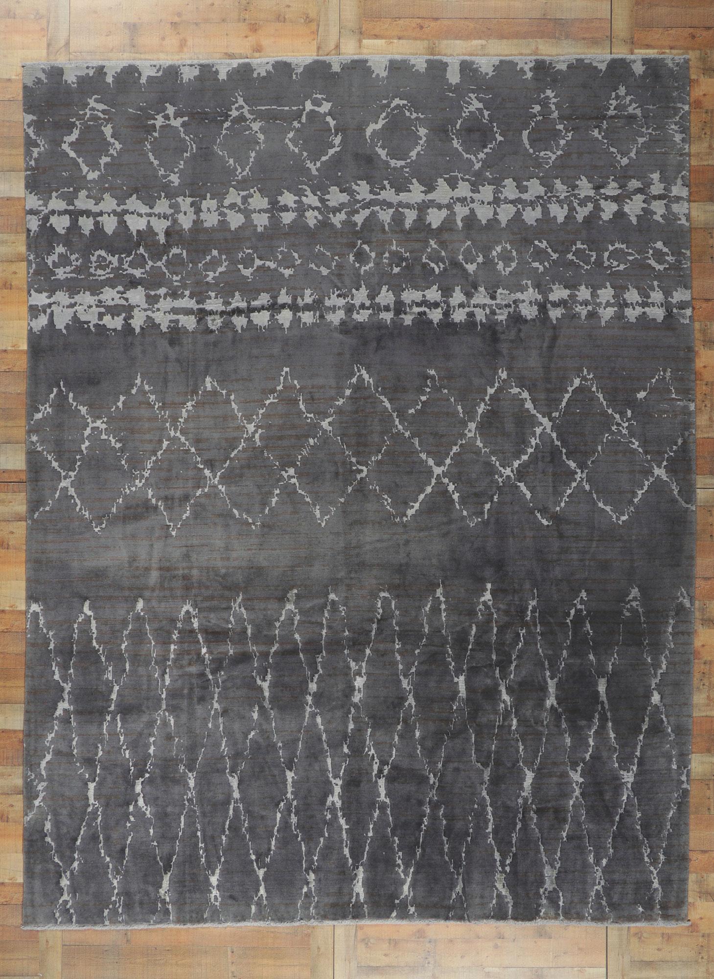 Hand-Knotted New Contemporary Abstract High-Low Rug For Sale