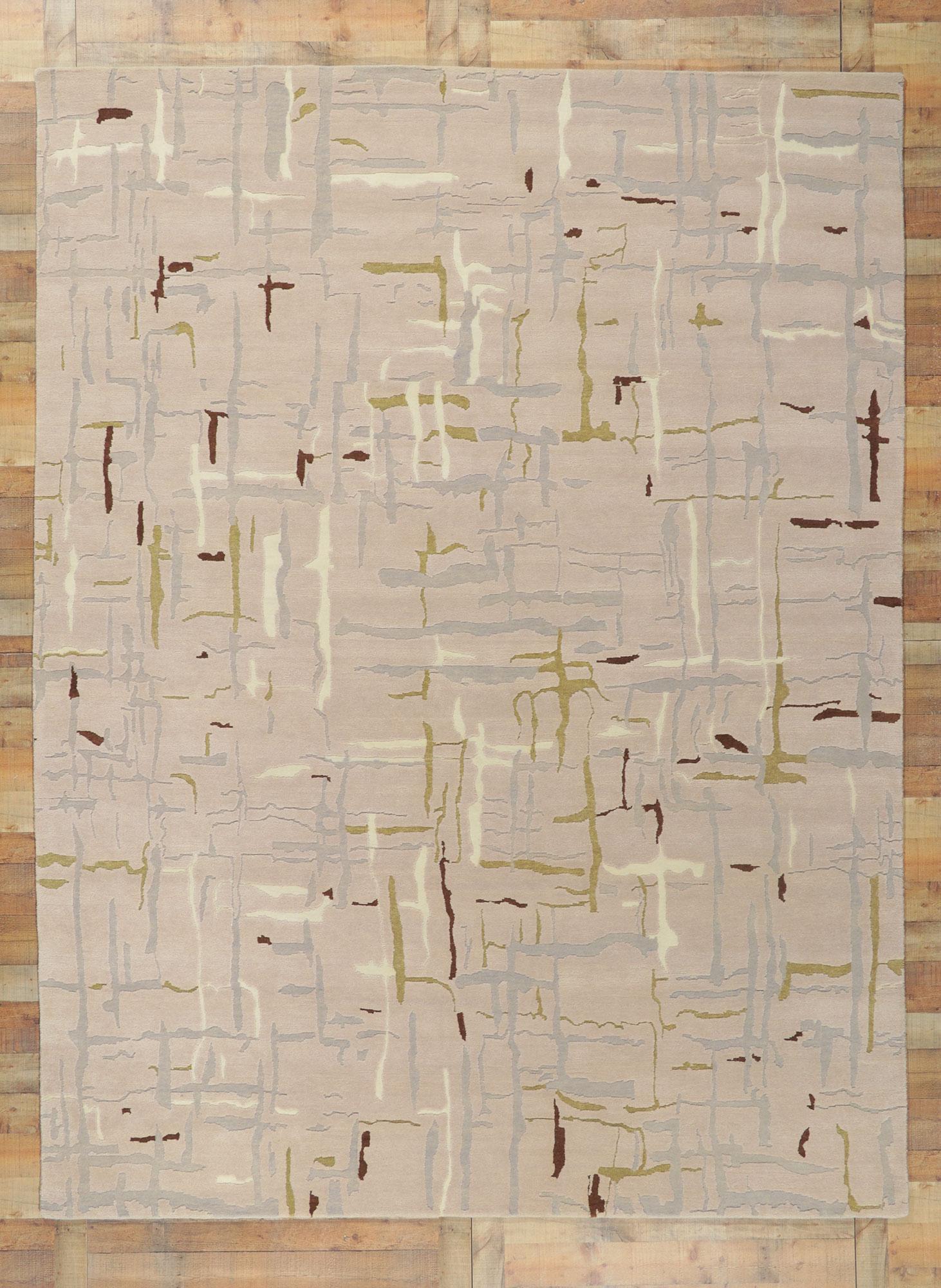 Hand-Knotted New Contemporary Abstract High-Low Textured Rug