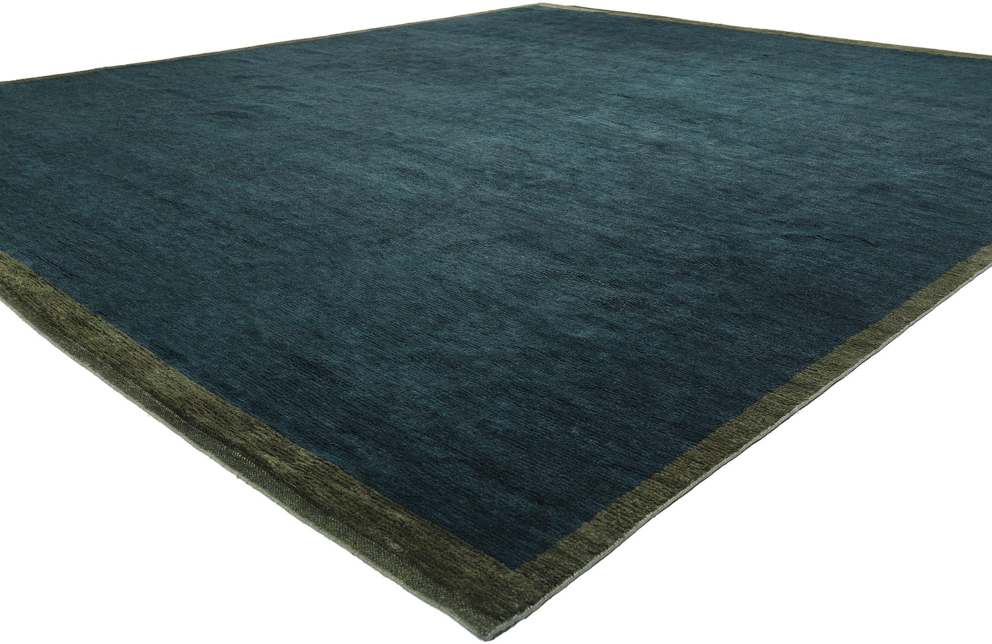 31325 Modern Dark Teal Moroccan Rug, 12'03 x 14'02. Indian Moroccan rugs skillfully blend the intricate patterns, geometric shapes, and captivating designs characteristic of Moroccan rug artistry. Crafted by hand in India, these rugs frequently use