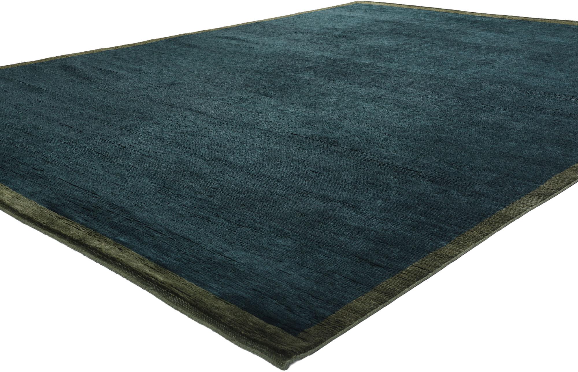 31326 Modern Dark Teal Moroccan Rug, 09'00 x 12'01. Indian Moroccan rugs skillfully blend the intricate patterns, geometric shapes, and captivating designs characteristic of Moroccan rug artistry. Crafted by hand in India, these rugs frequently use
