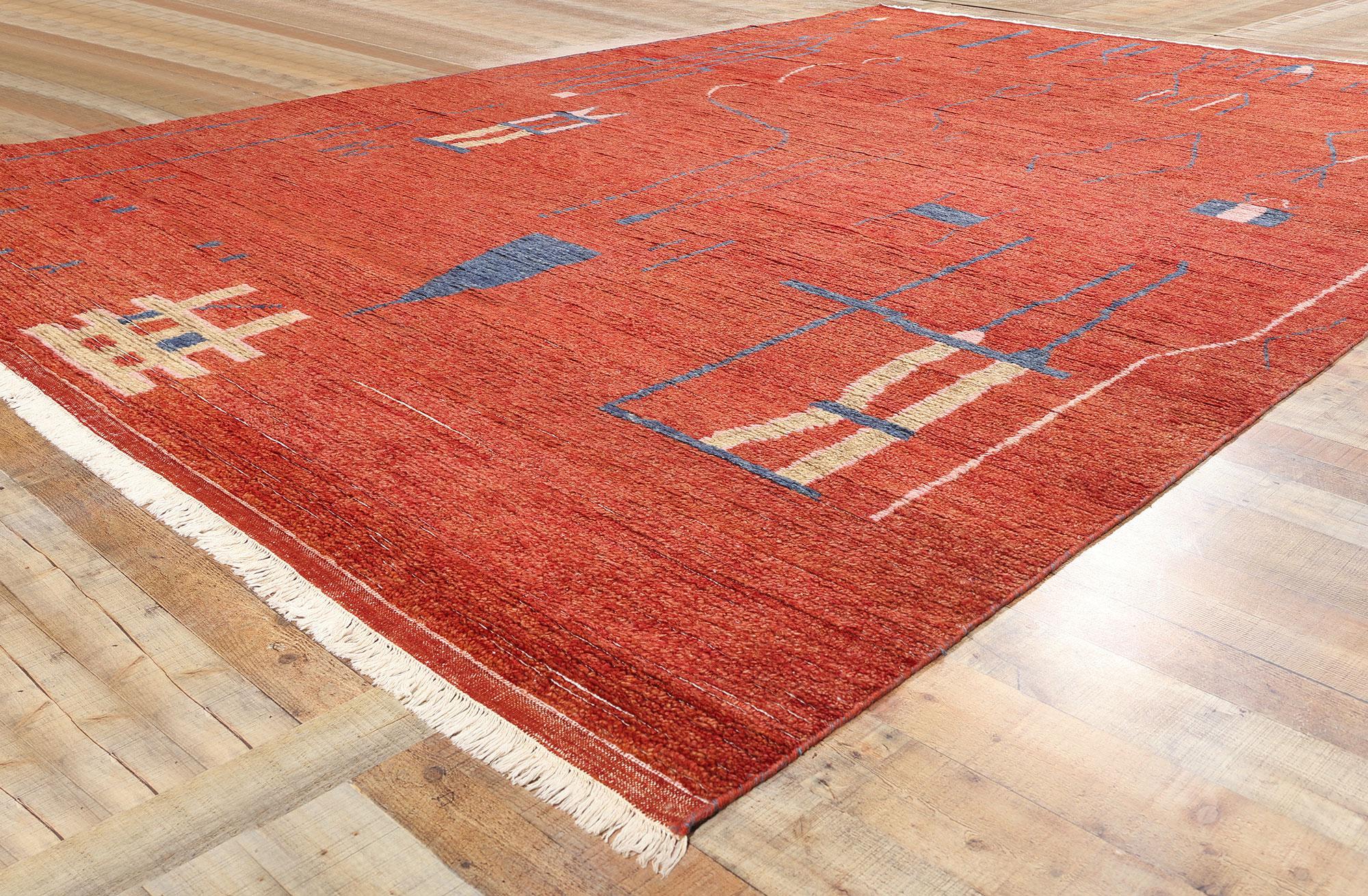 Wool New Brutalist Modern Moroccan Rug, 10'00 x 14'01 For Sale
