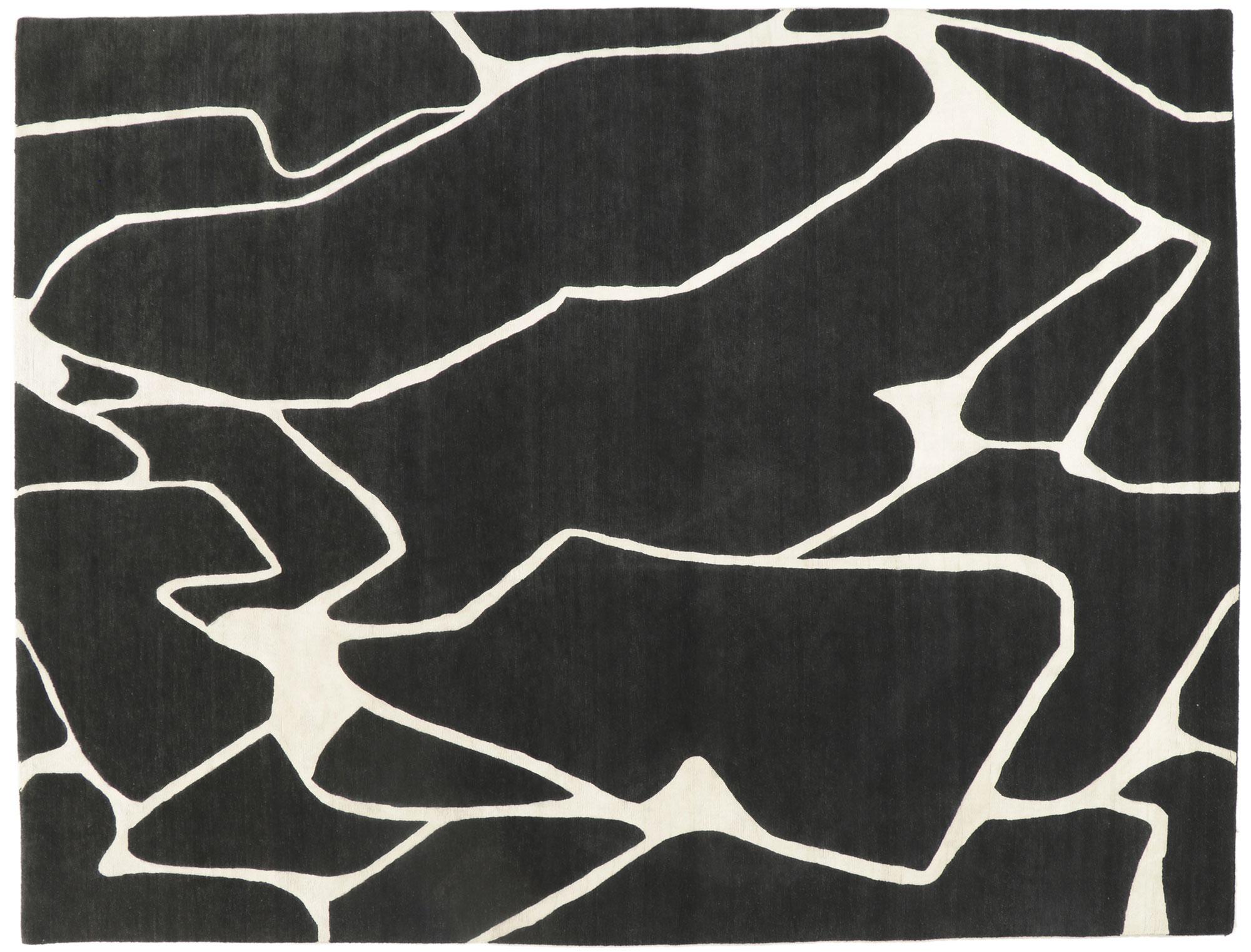 New Contemporary Ebony and Ivory Abstract Carpet with Modern Style For Sale 3