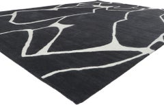 New Contemporary Ebony and Ivory Abstract Carpet with Modern Style
