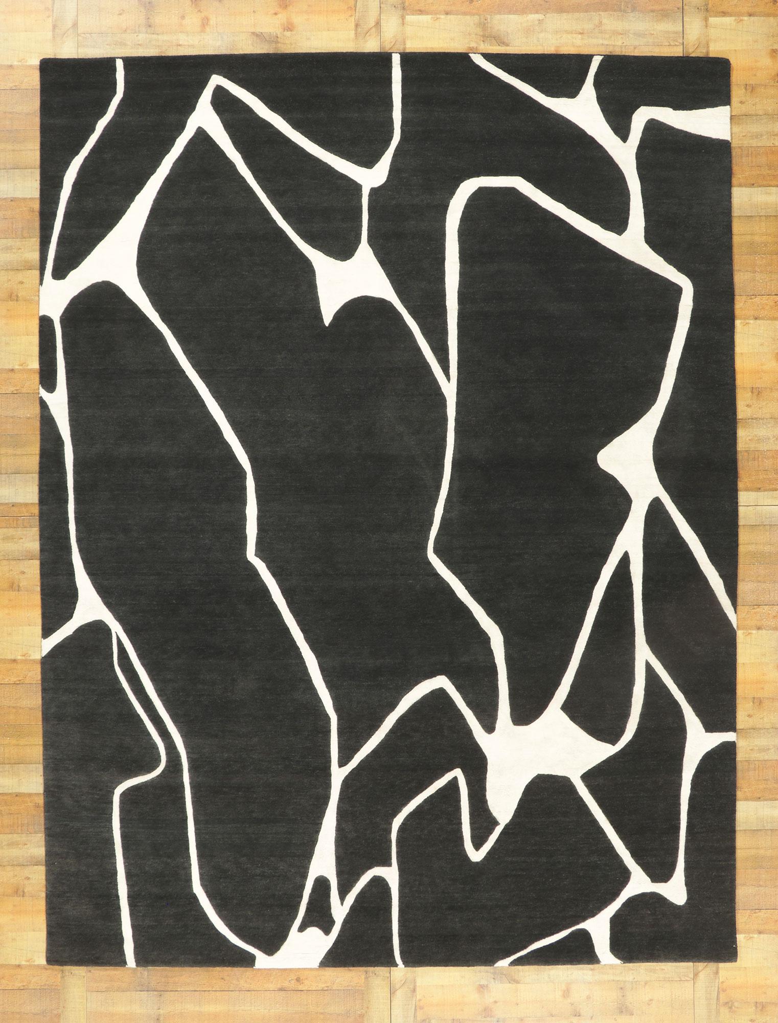 Indian New Contemporary Abstract Rug Inspired by Franz Kline and Fernand Leger For Sale