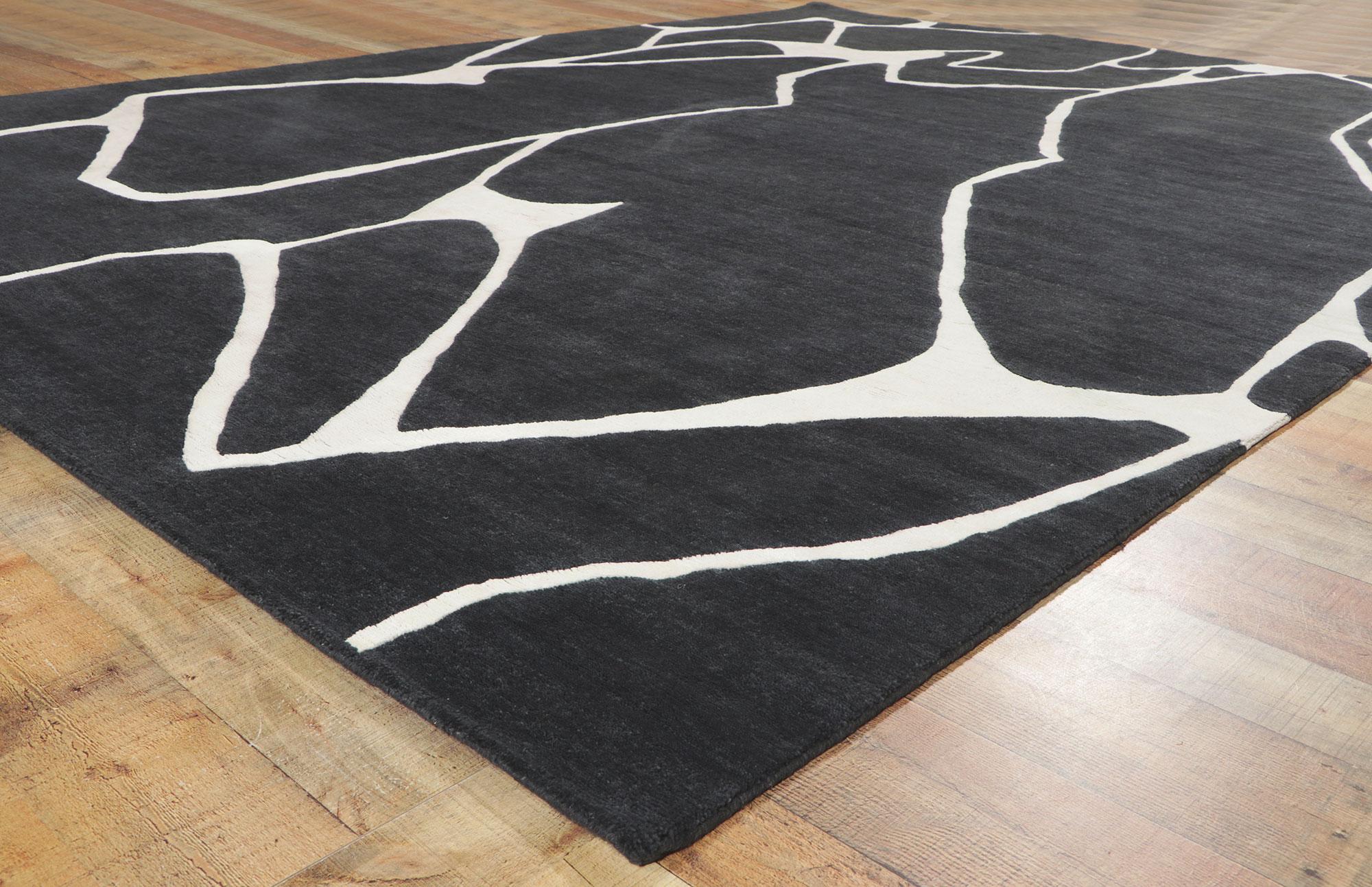 Wool New Contemporary Ebony and Ivory Abstract Carpet with Modern Style For Sale