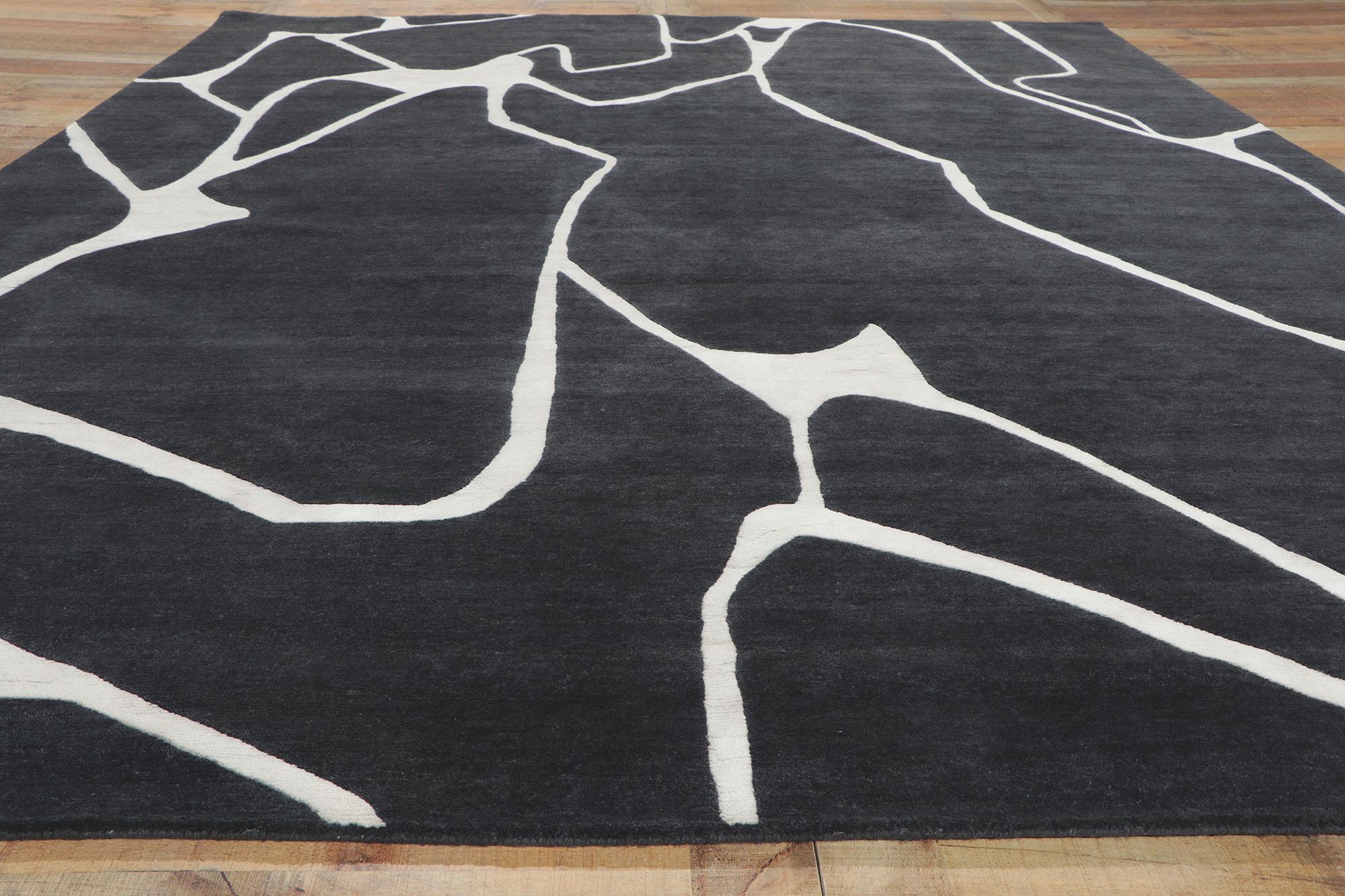 New Contemporary Ebony and Ivory Abstract Carpet with Modern Style For Sale 1