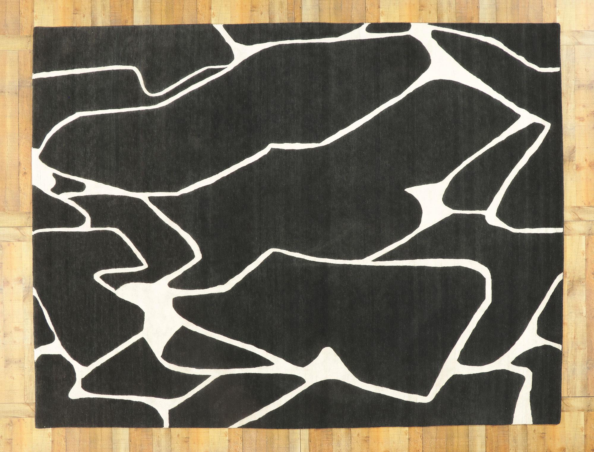 New Contemporary Ebony and Ivory Abstract Carpet with Modern Style For Sale 2