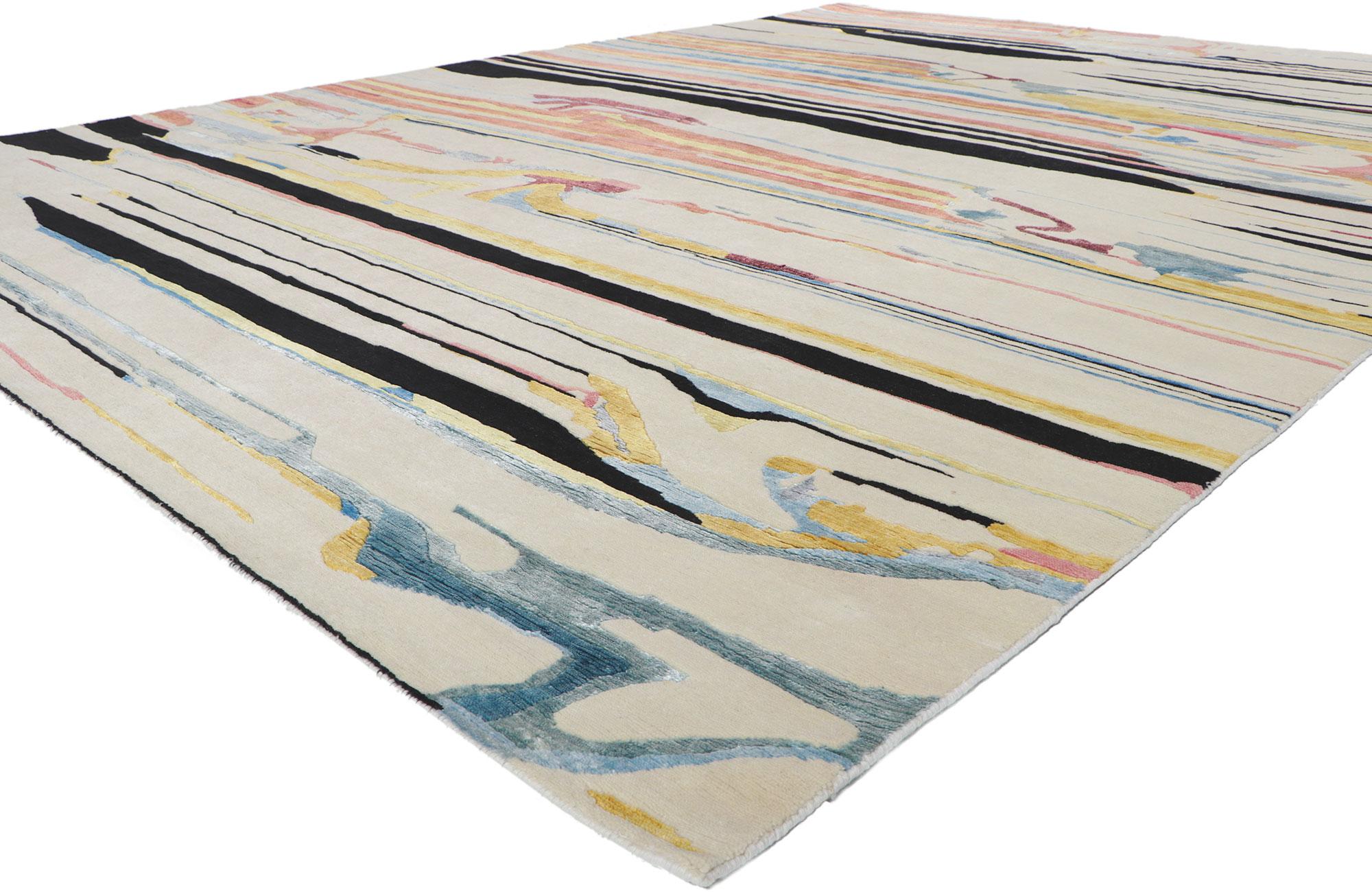 ?30875 New Contemporary Abstract rug Inspired by Franz Kline and Gerhard Richter, 09'00 x 12'02. Reflecting abstract expressionism and linear design elements, incredible detail and texture, this contemporary area rug is a captivating vision of woven