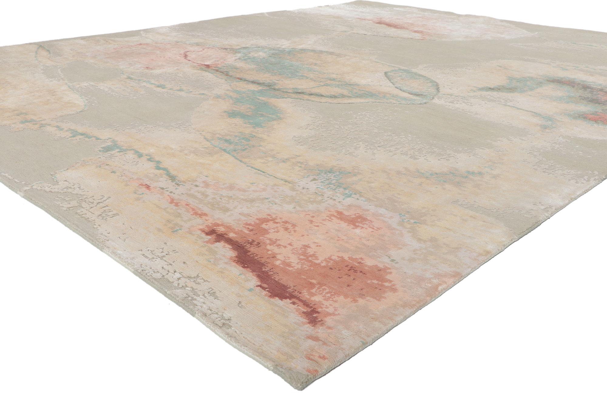 ??30865 new contemporary abstract rug inspired by Georgia O'Keeffe, 07'11 x 10'00. Showcasing a modern style and raised silk design with incredible detail and texture, this hand knotted contemporary textured rug is a captivating vision of woven