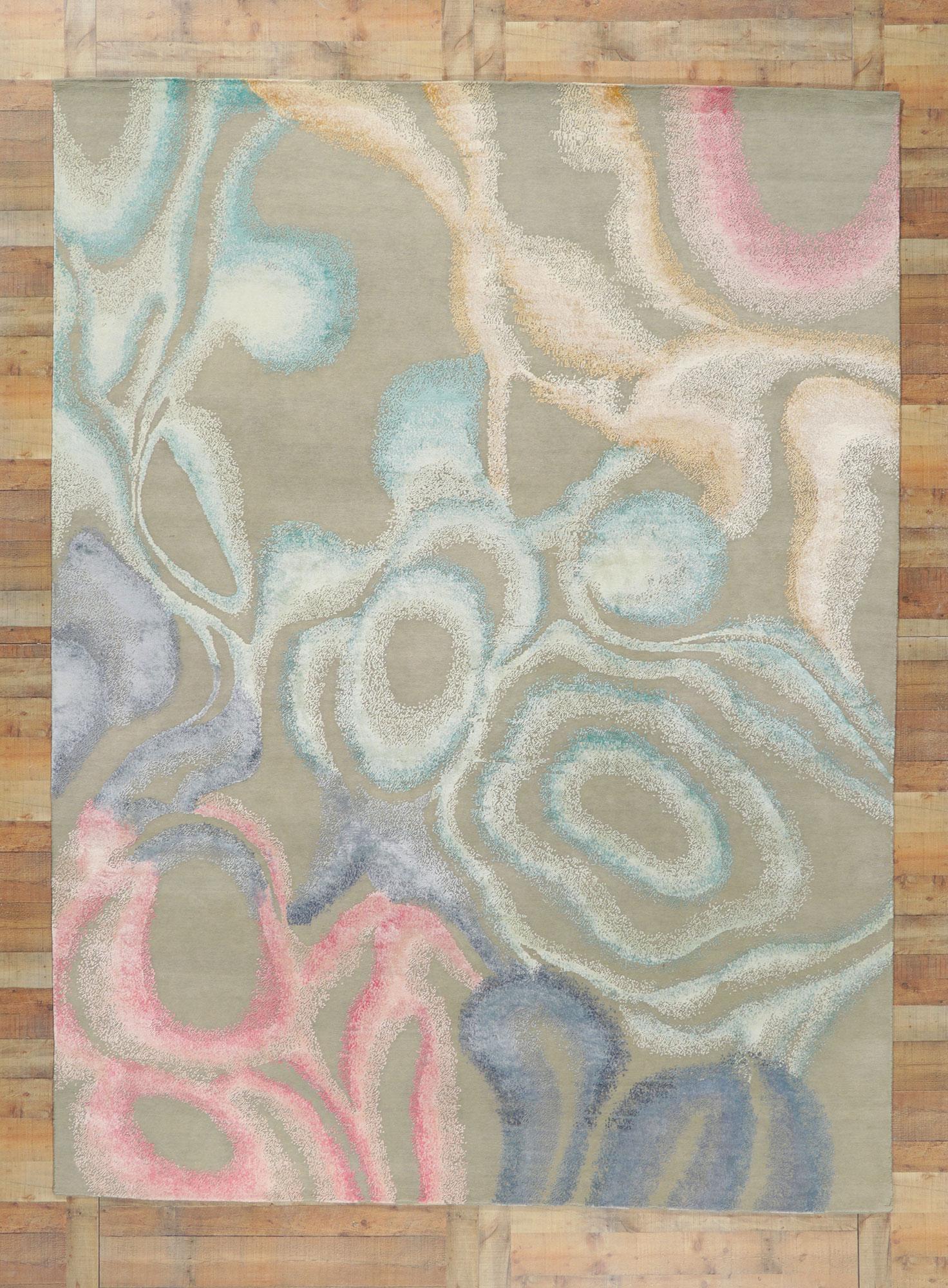 Hand-Knotted New Contemporary Abstract Rug Inspired by Georgia O'Keeffe For Sale