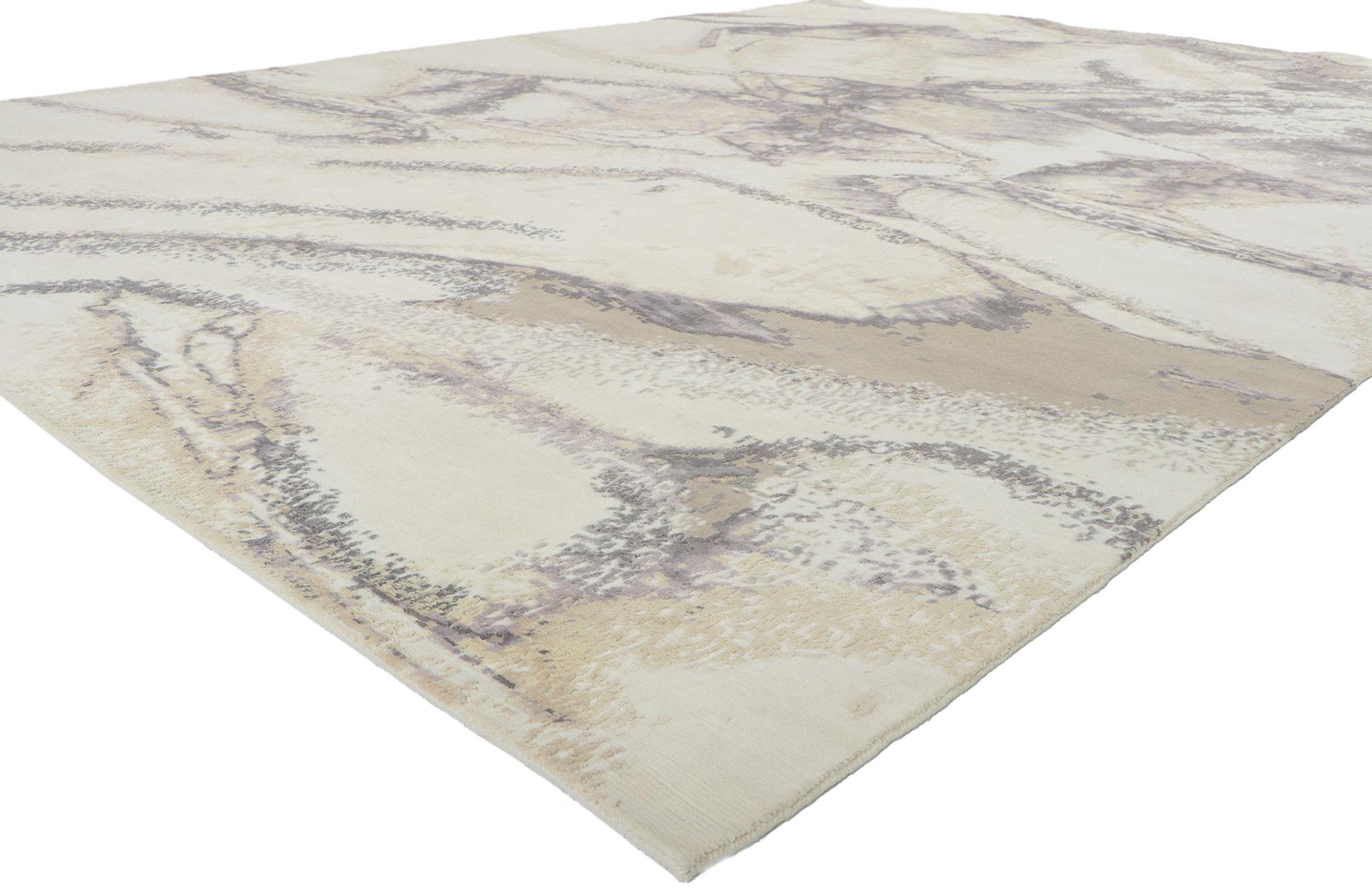30870 New Contemporary Abstract rug inspired by Gerhard Richter and Biophilic Design, 09'01 x 12'00. Showcasing a modern style and raised silk design with incredible detail and texture, this hand knotted contemporary textured rug is a captivating