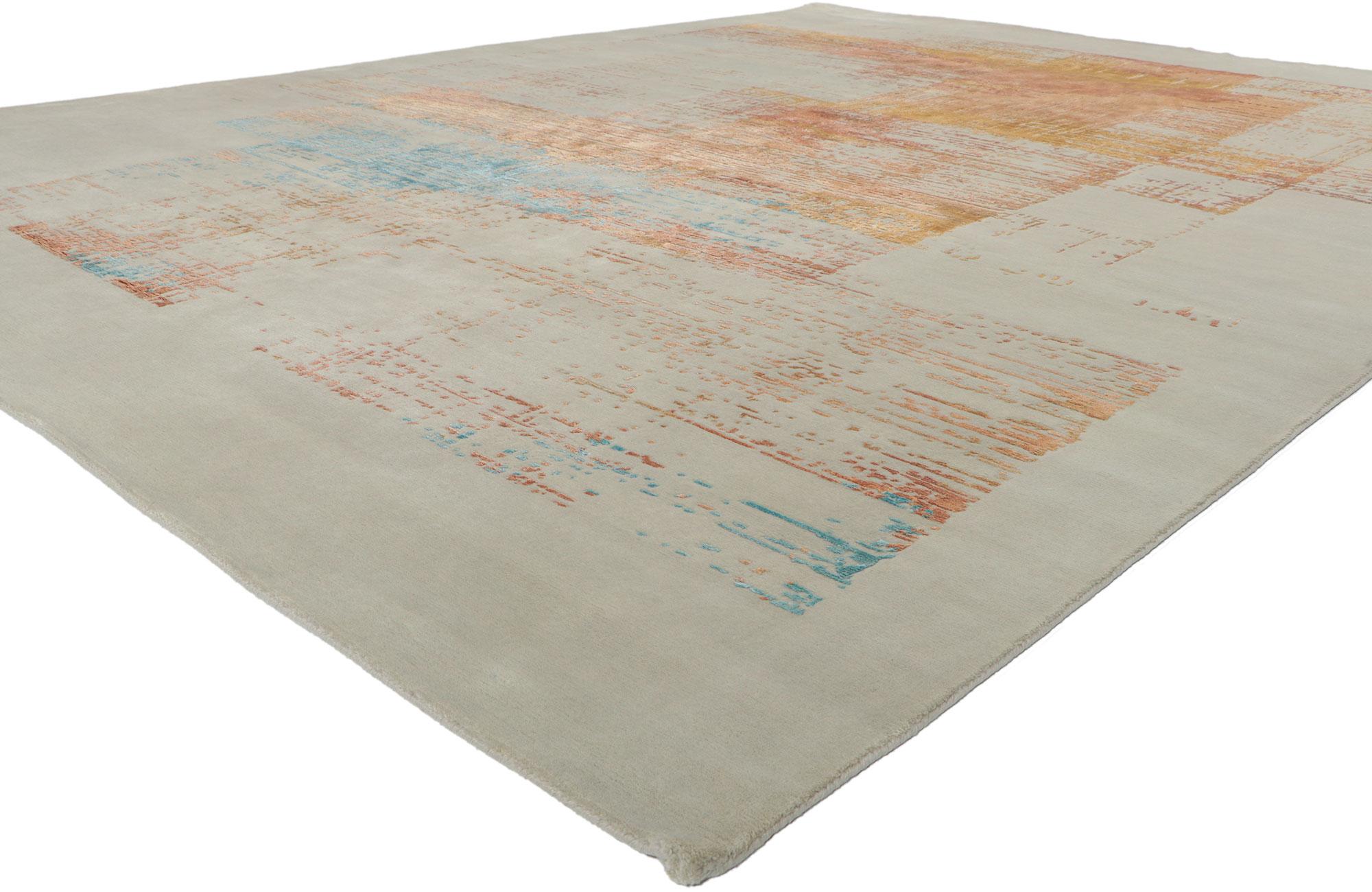 30891 New Contemporary Abstract rug Inspired by Helen Frankenthaler, 09'00 x 11'11. ?Showcasing a modern style and raised silk design with incredible detail and texture, this hand knotted contemporary textured rug is a captivating vision of woven