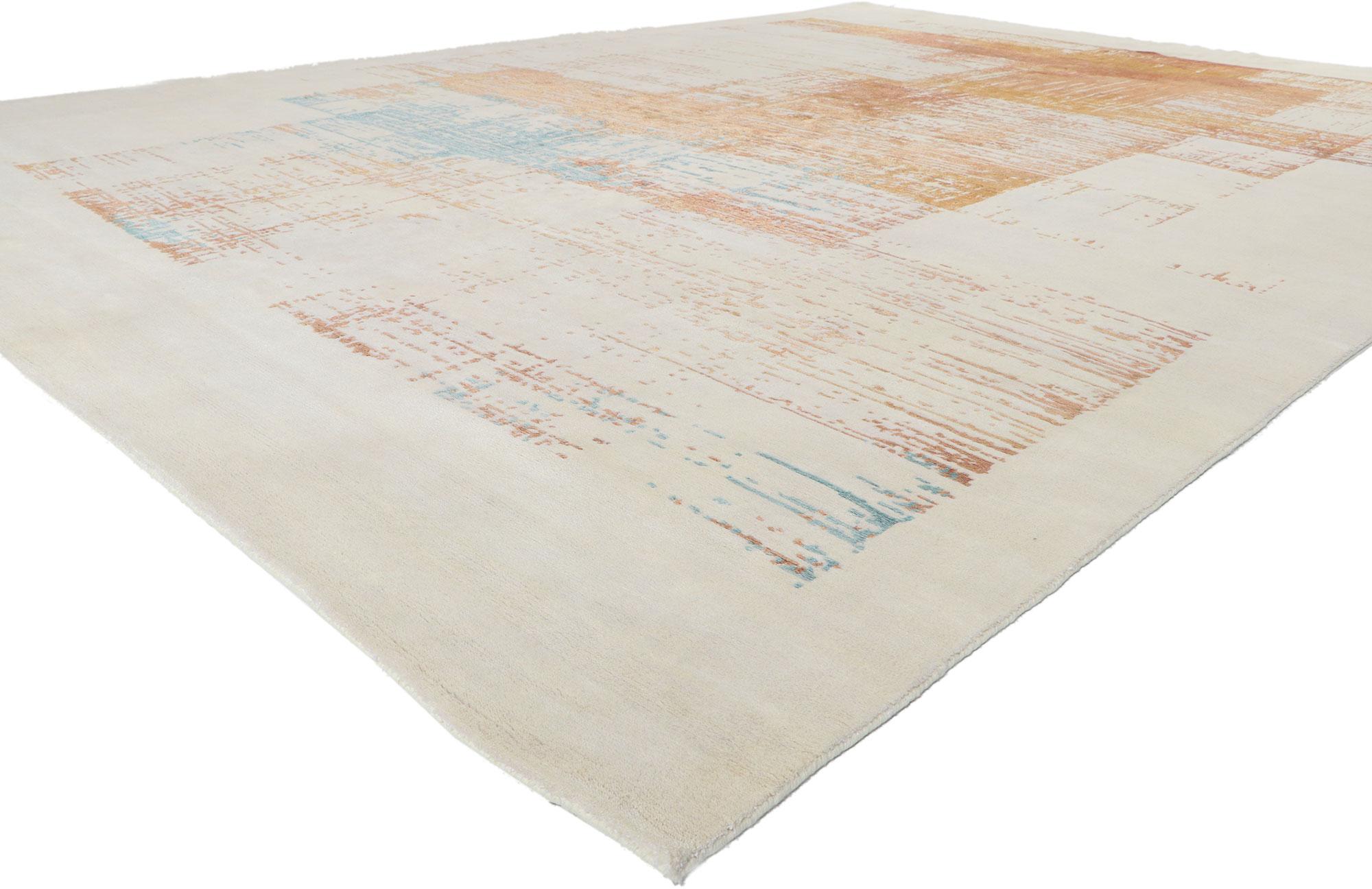 30890 New Contemporary abstract rug inspired by Helen Frankenthaler, 10'01 x 14'02. Showcasing a modern style and raised silk design with incredible detail and texture, this hand knotted contemporary textured rug is a captivating vision of woven