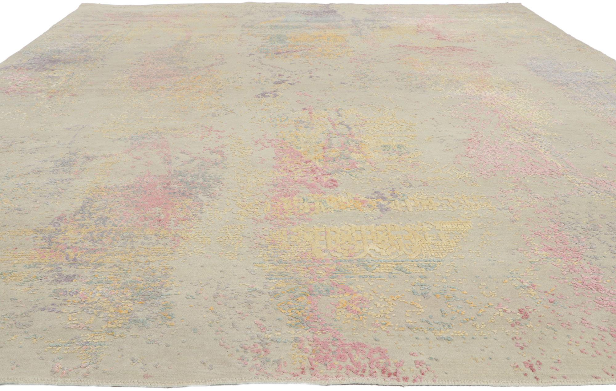 Indian New Contemporary Abstract Rug Inspired by Helen Frankenthaler For Sale