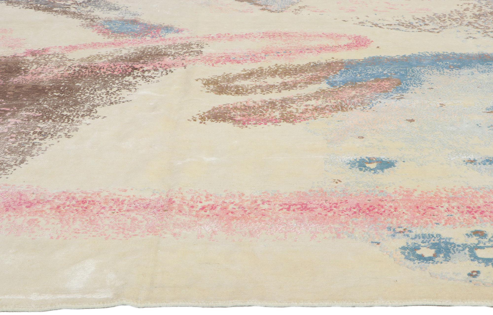 Zeitgenössischer abstrakter Teppich, inspiriert von Helen Frankenthaler (Indisch) im Angebot