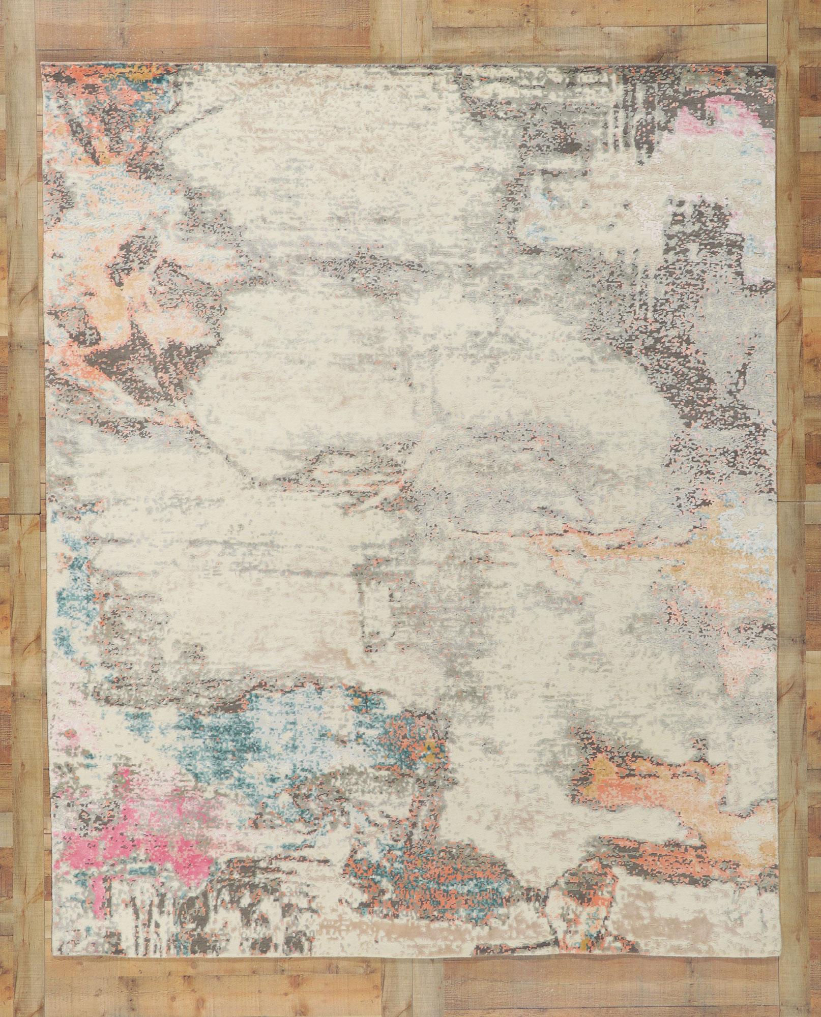Hand-Knotted New Contemporary Abstract Rug Inspired by Helen Frankenthaler For Sale