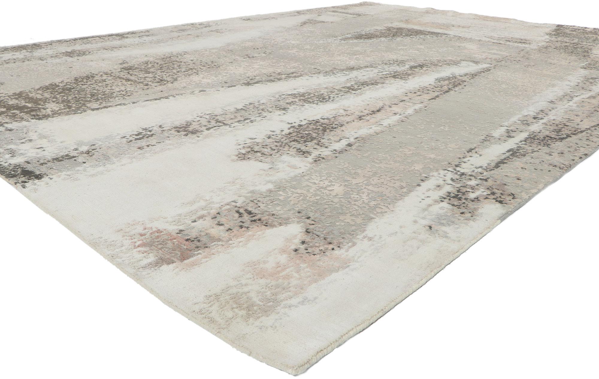 30873 New Contemporary Abstract Rug inspired by Jackson Pollock, 08'10 x 12'02. Showcasing an abstract style with incredible detail and texture, this contemporary area rug is a captivating vision of woven beauty. The eye-catching avant-garde design