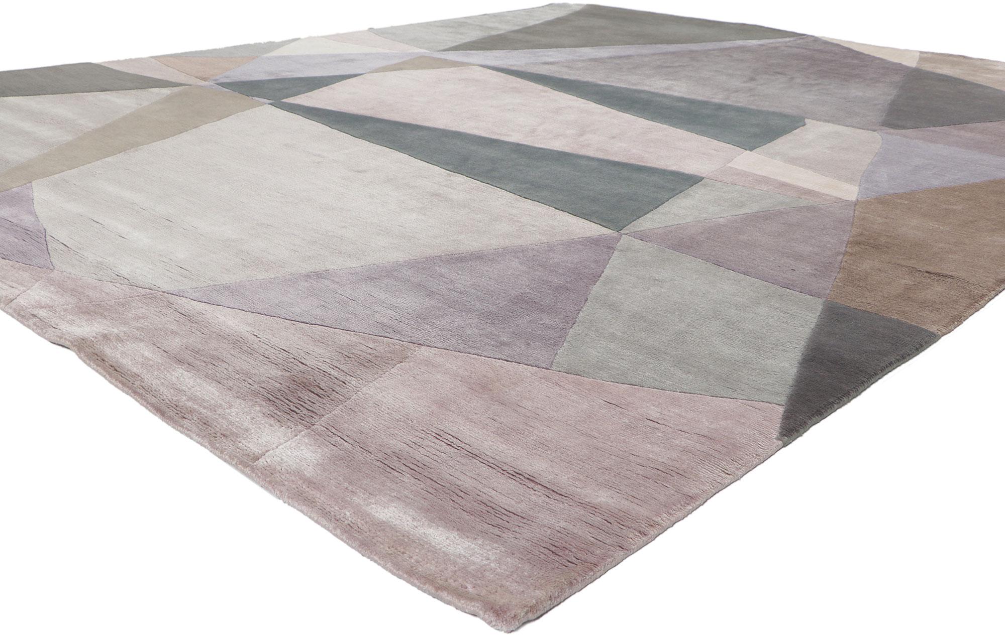 30884 New Contemporary Abstract Rug, 08'00 x 09'10. Drawing inspiration from Theo van Doesburg and Sonia Delaunay, this hand knotted wool contemporary rug is the perfect balance of Cubist style and Abstract Expressionism. The bold geometric pattern