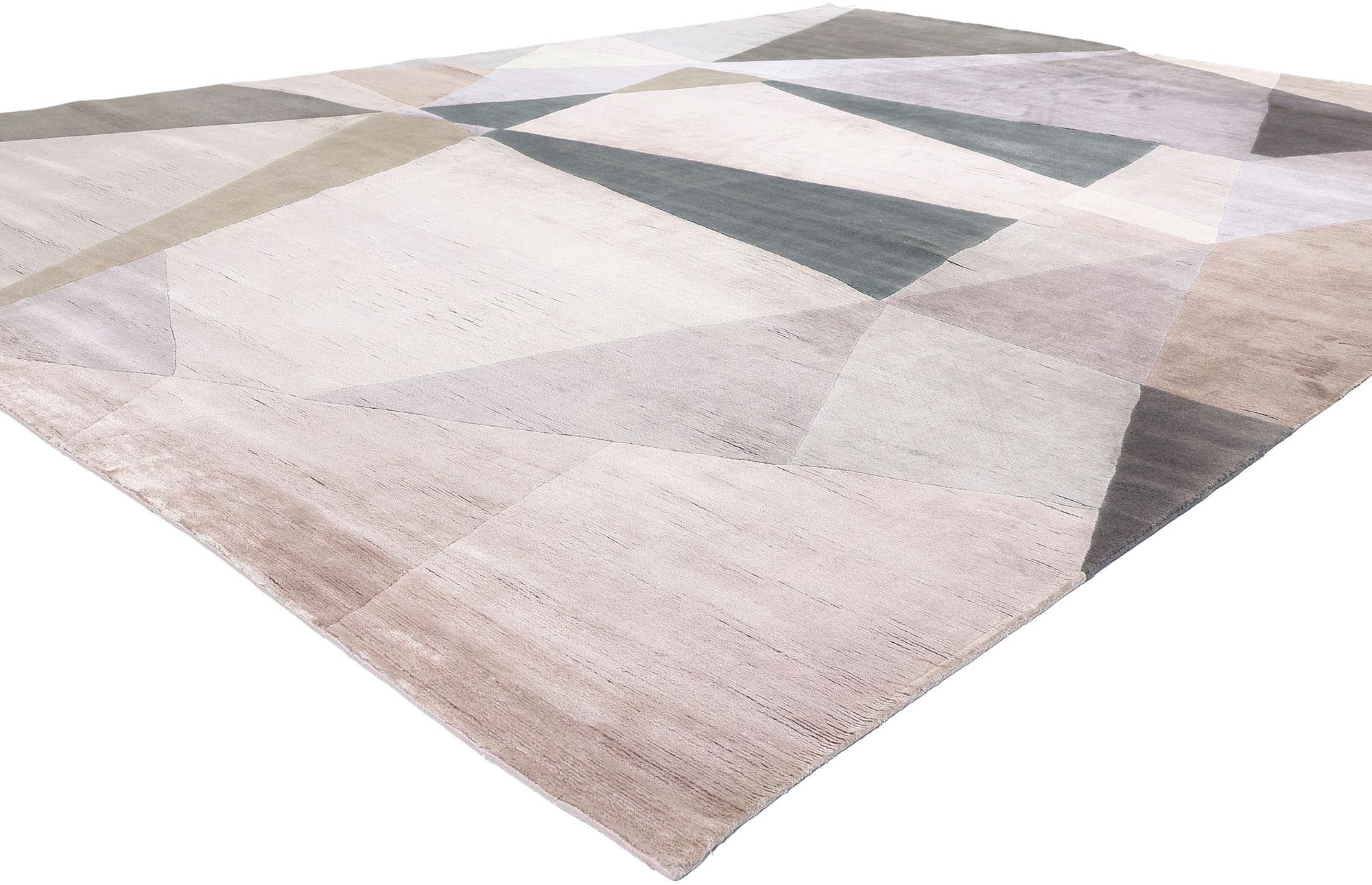 31048 Tapis abstrait contemporain, 09'10 x 13'01. S'inspirant de Theo van Doesburg et de Sonia Delaunay, ce tapis contemporain en laine nouée à la main équilibre parfaitement le style cubiste et l'expressionnisme abstrait. Il capture l'essence des
