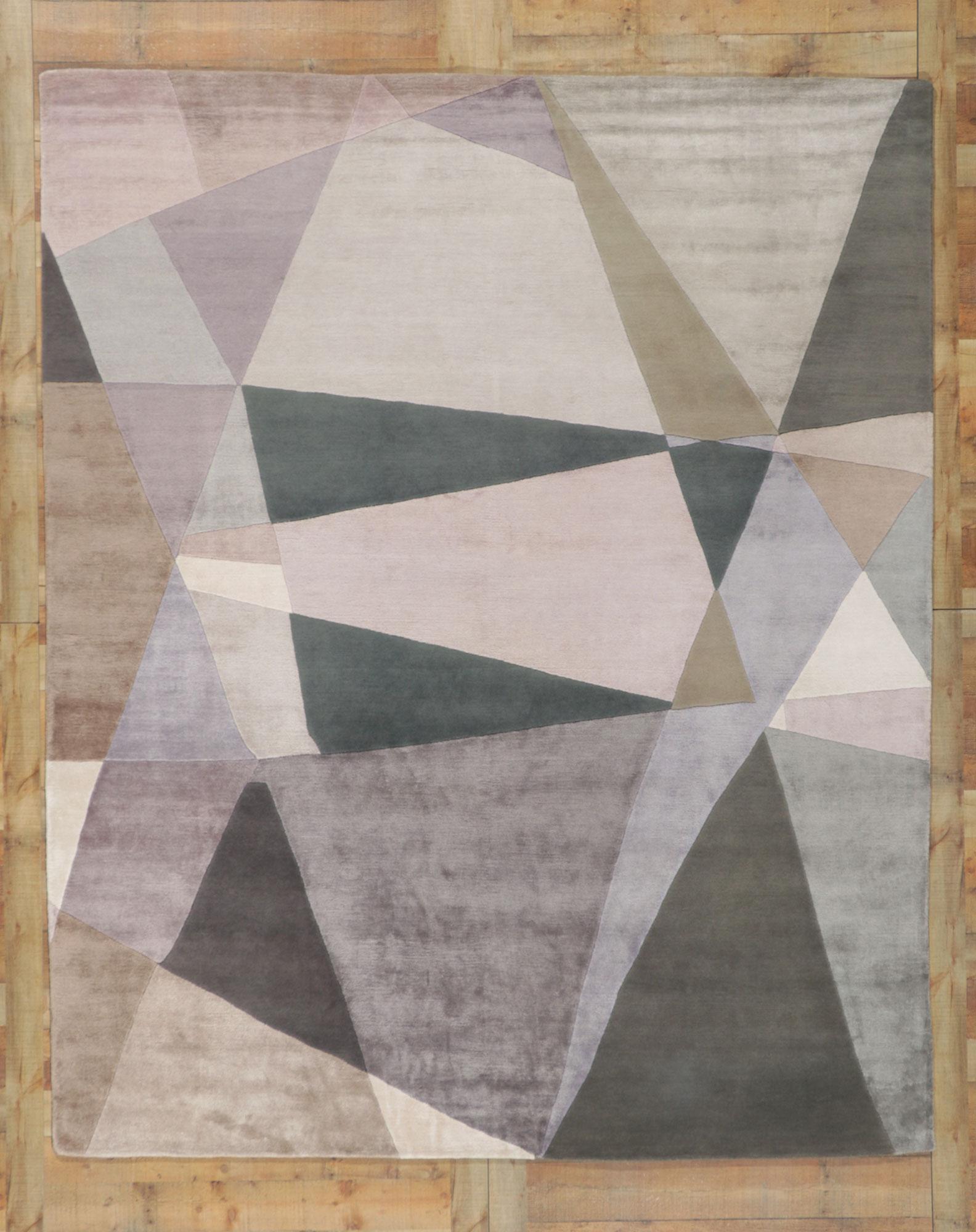 Indian New Contemporary Abstract Rug Inspired by Theo van Doesburg and Sonia Delaunay For Sale