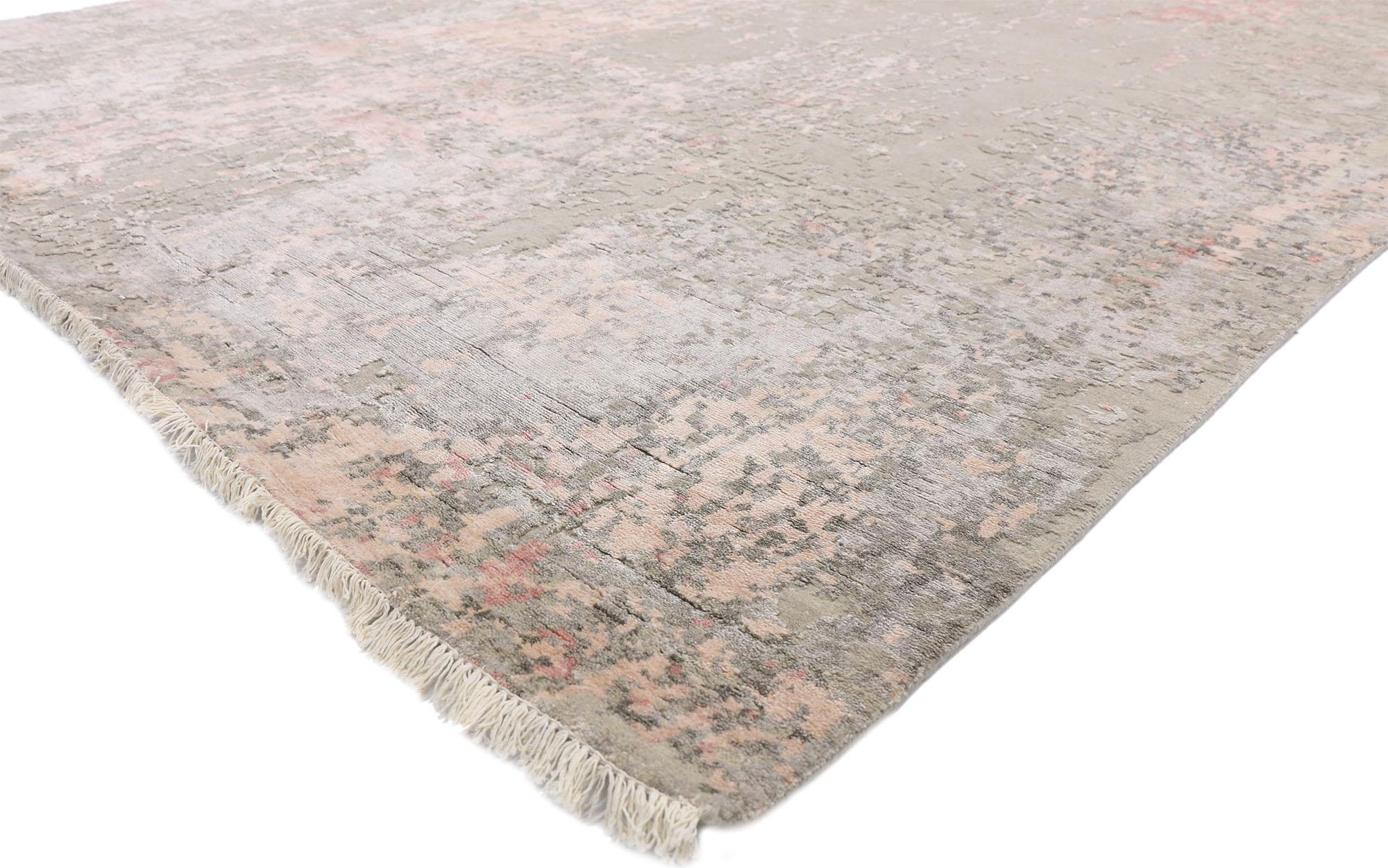 30410 New Contemporary Abstract Transitional Rug Inspired by Willem de Kooning with Grunge Art & Romantic Postmodern style. This hand knotted silk and wool contemporary abstract area rug with postmodern Romanticism style is the epitome of relaxed
