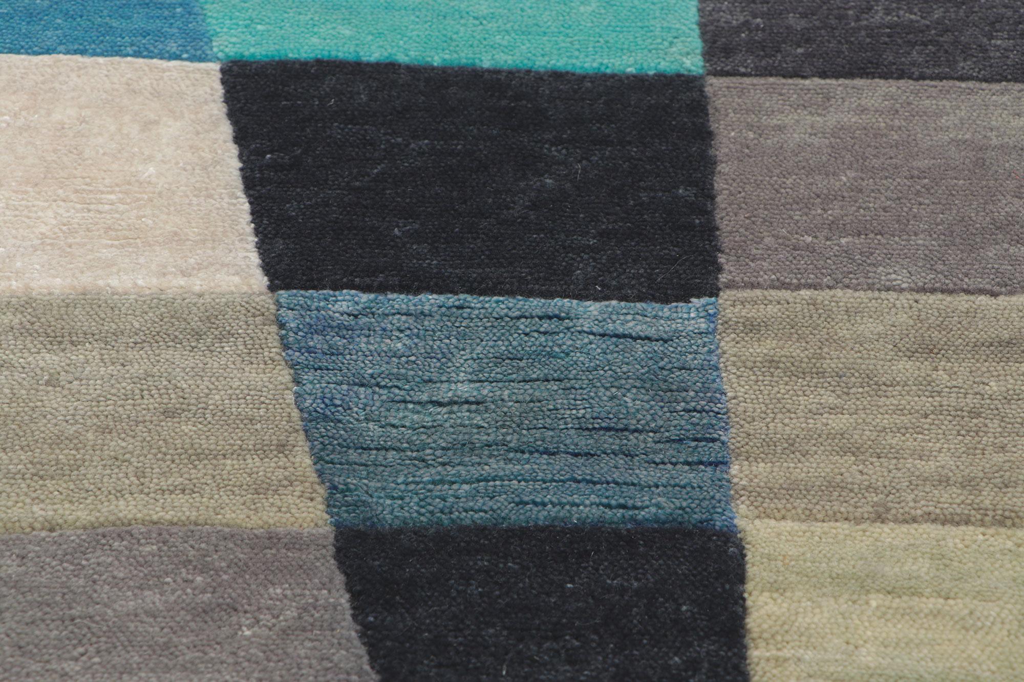 Indian New Contemporary Abstract Rug with Orphism Style Inspired by Sonia Delaunay For Sale
