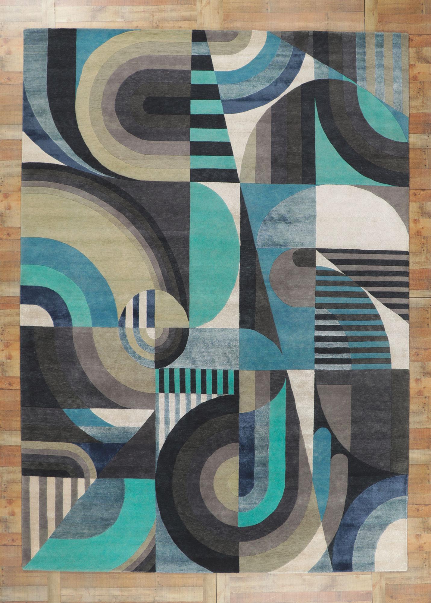 Hand-Knotted New Contemporary Abstract Rug with Orphism Style Inspired by Sonia Delaunay For Sale
