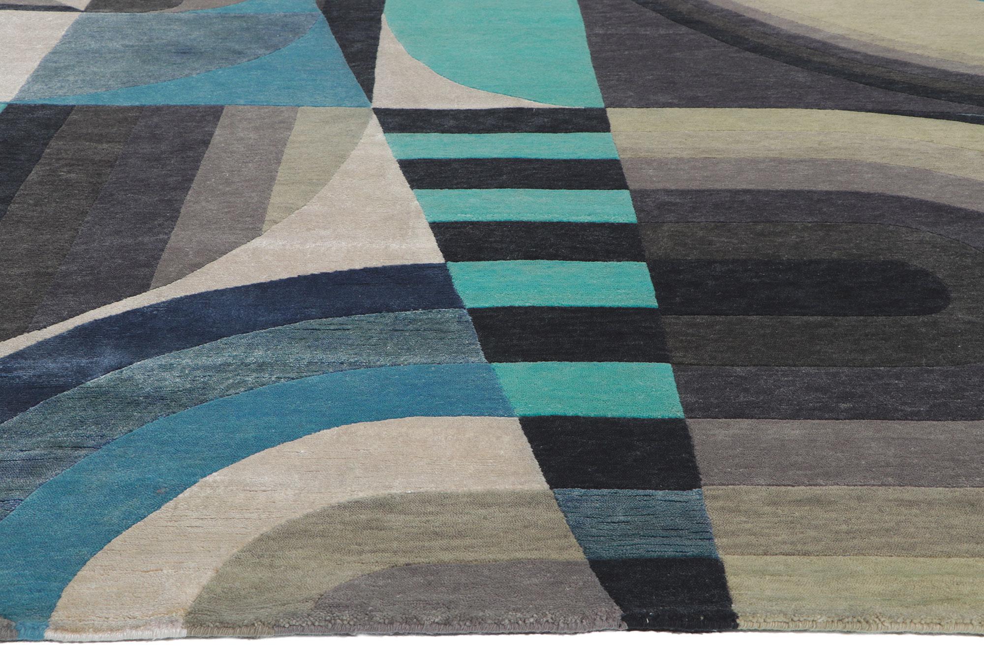 New Contemporary Abstract Rug with Orphism Style Inspired by Sonia Delaunay In Good Condition For Sale In Dallas, TX