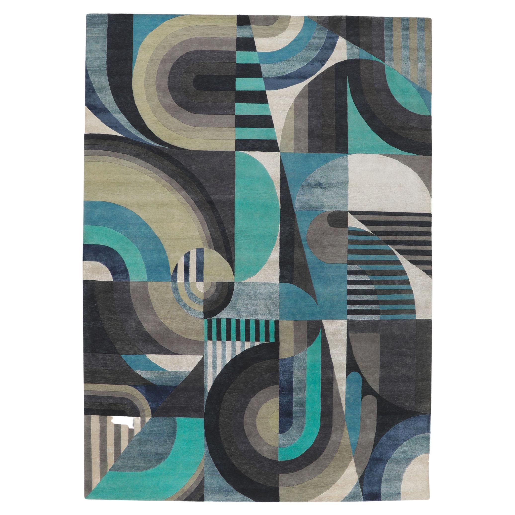 Nouveau tapis abstrait contemporain avec style orfèvrerie inspiré par Sonia Delaunay