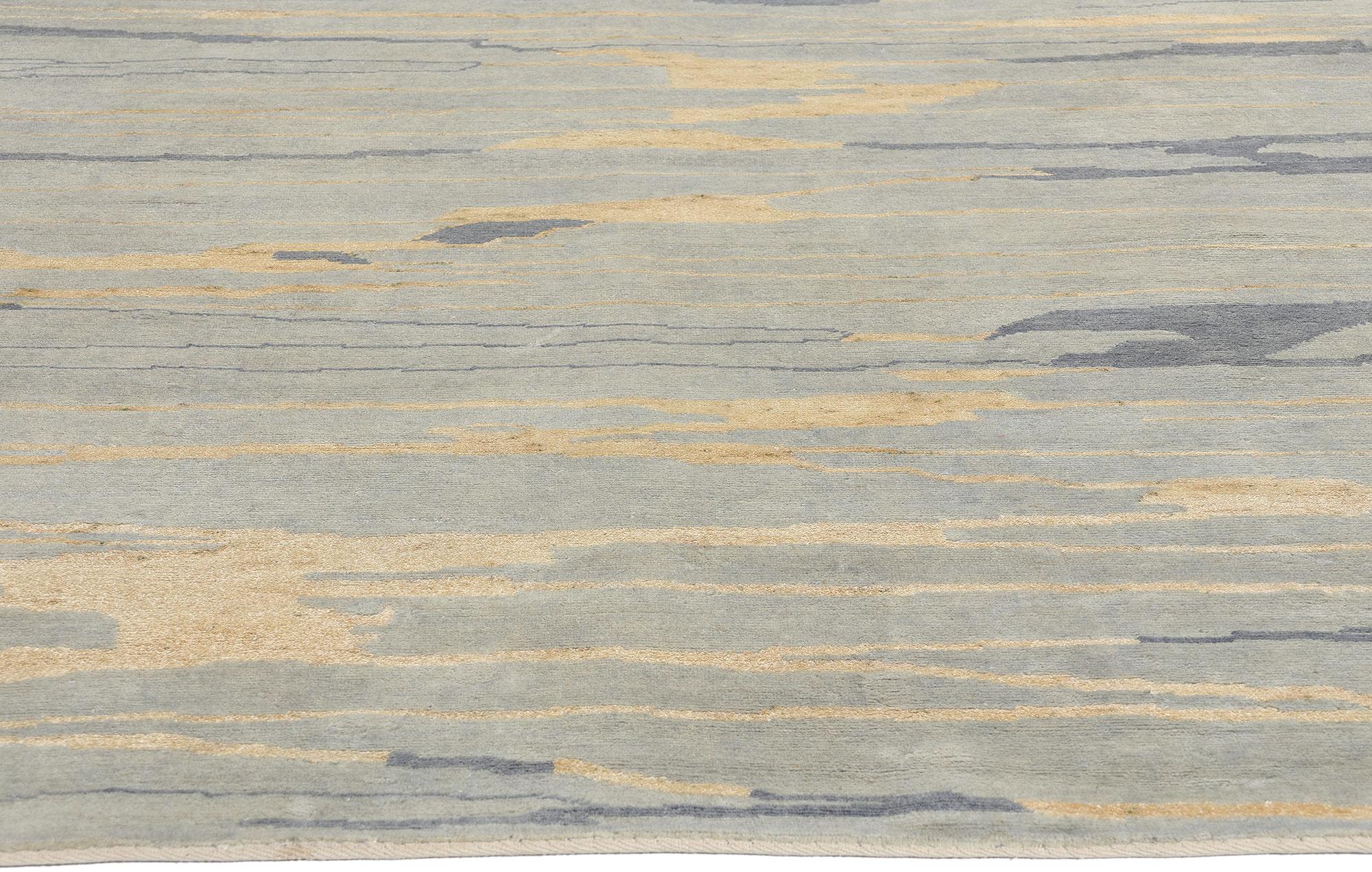 Nueva alfombra contemporánea abstracta de lana biofílica Seaside Soft Earth-Tones Indio en venta