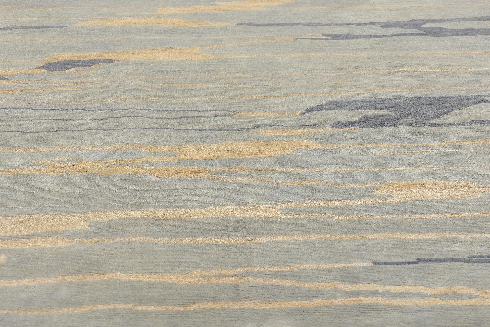 Nueva alfombra contemporánea abstracta de lana biofílica Seaside Soft Earth-Tones Anudado a mano en venta